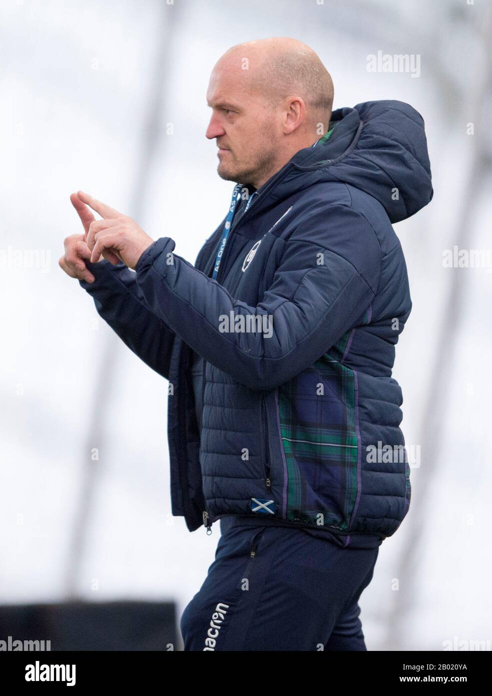 Oriam Sports Center, Riccarton Campus der Heriot-Watt University, Edinburgh: 18. Februar 2020. Schottland Rugby-Team-Training vor ihrem Guinness Six Nations Match gegen Italien in Rom. Schottland-Trainer Gregor Townsend. Kredit: Ian Rutherford/Alamy Live News Stockfoto