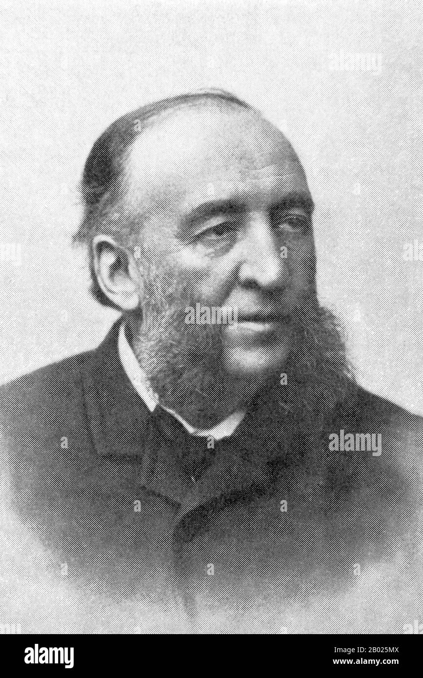 Frankreich: Jules Francois Camille Ferry (1832-1893) Premierminister Frankreichs (R. 1880-1881), Erzverfechter des französischen Kolonialismus in Vietnam, c. 1890er Jahre Nach der militärischen Niederlage Frankreichs durch Deutschland im Jahr 1870 entwickelte Ferry die Idee, ein großes Kolonialreich zu erwerben, hauptsächlich um der wirtschaftlichen Ausbeutung willen. In einer Rede vor der Abgeordnetenkammer am 28. Juli 1885 erklärte er, dass „die überlegenen Rassen ein Recht haben, weil sie eine Pflicht haben: Es ist ihre Pflicht, die unterlegenen Rassen zu zivilisieren“. Ferry leitete die Verhandlungen, die zur Gründung eines französischen Protektorats in Tunis führten. Stockfoto