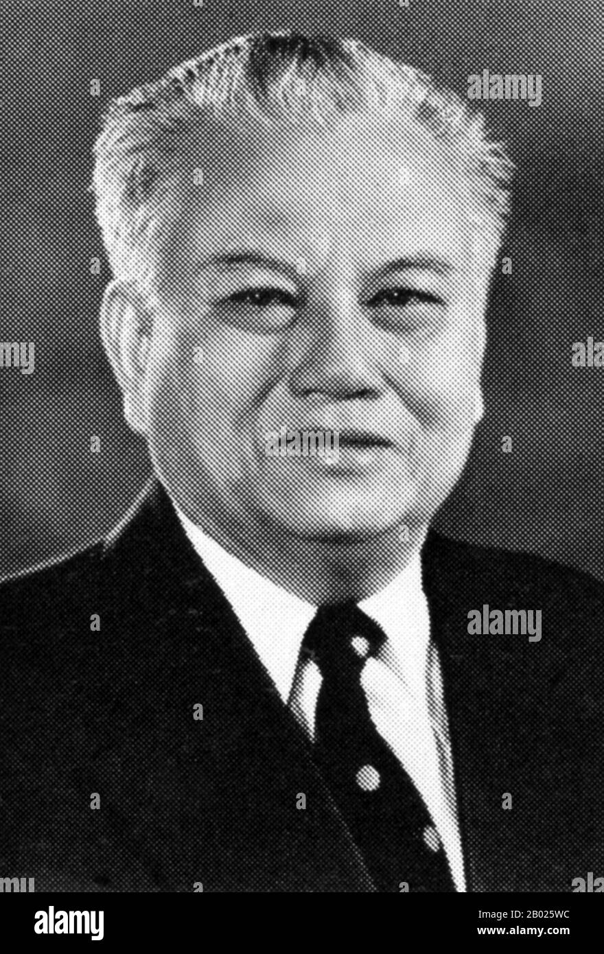 Kaysone Phomvihane (13. Dezember 1920 - 21. November 1992) war von 1955 an der Führer der Lao-Volkspartei. Er war von 1975 bis 1991 erster Premierminister der Demokratischen Volksrepublik Laos und danach von 1991 bis zu seinem Tod 1992 Präsident. Stockfoto