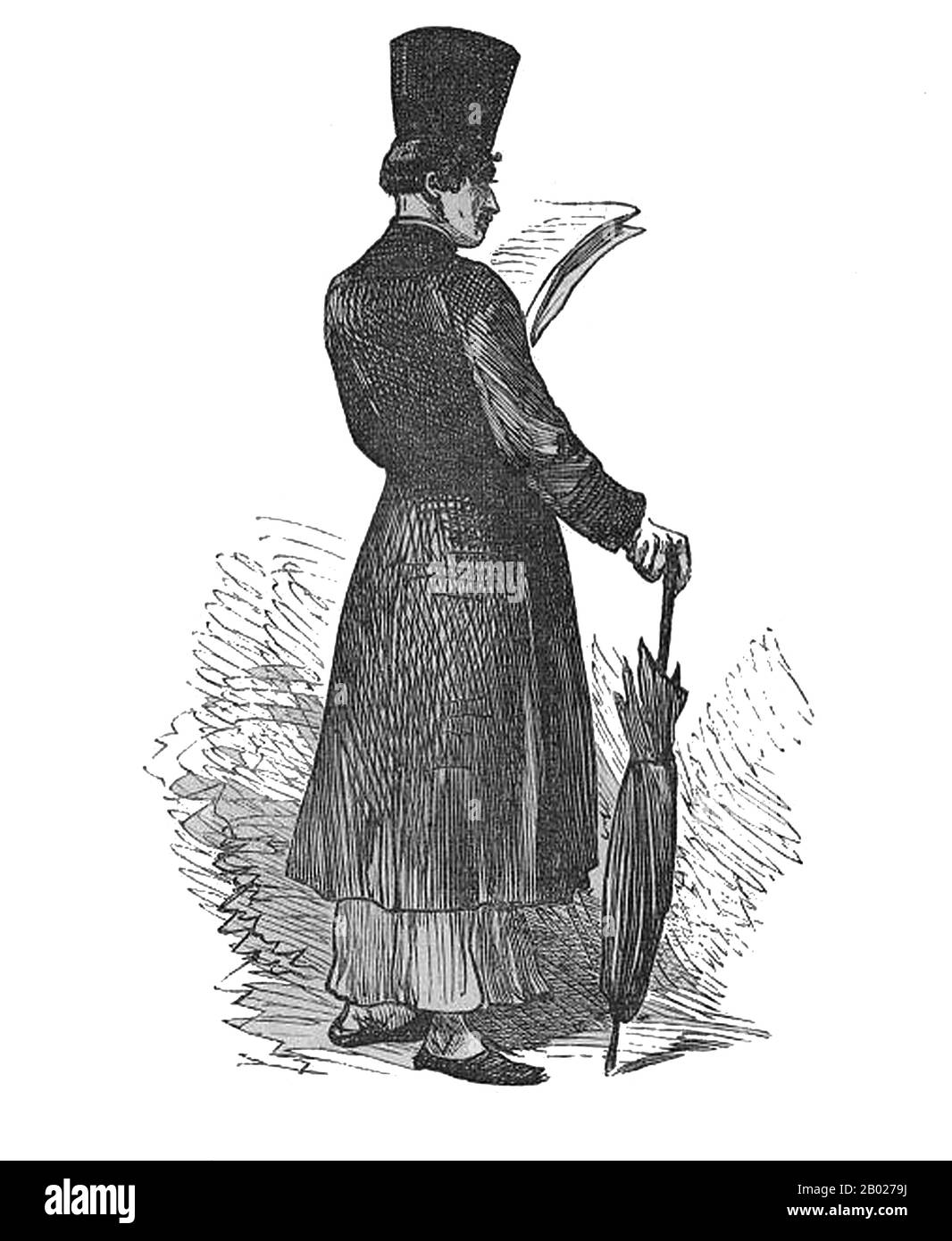 Tansania/Sansibar: Ein Parsee-Händler aus Bombay. Skizze von William Algernon Churchill (1865–23. Dezember 1947), 1889 Sansibar ist ein halbautonomer Teil Tansanias in Ostafrika. Sie besteht aus dem Sansibar-Archipel im Indischen Ozean, 25-50 km (16-31 mi) vor der Küste des Festlandes, und besteht aus zahlreichen kleinen und zwei großen Inseln: Unguja (die Hauptinsel, informell Sansibar genannt) und Pemba. Die Hauptstadt von Sansibar auf der Insel Unguja ist Sansibar City. Das historische Zentrum, bekannt als Stone Town, gehört zum Weltkulturerbe. Stockfoto