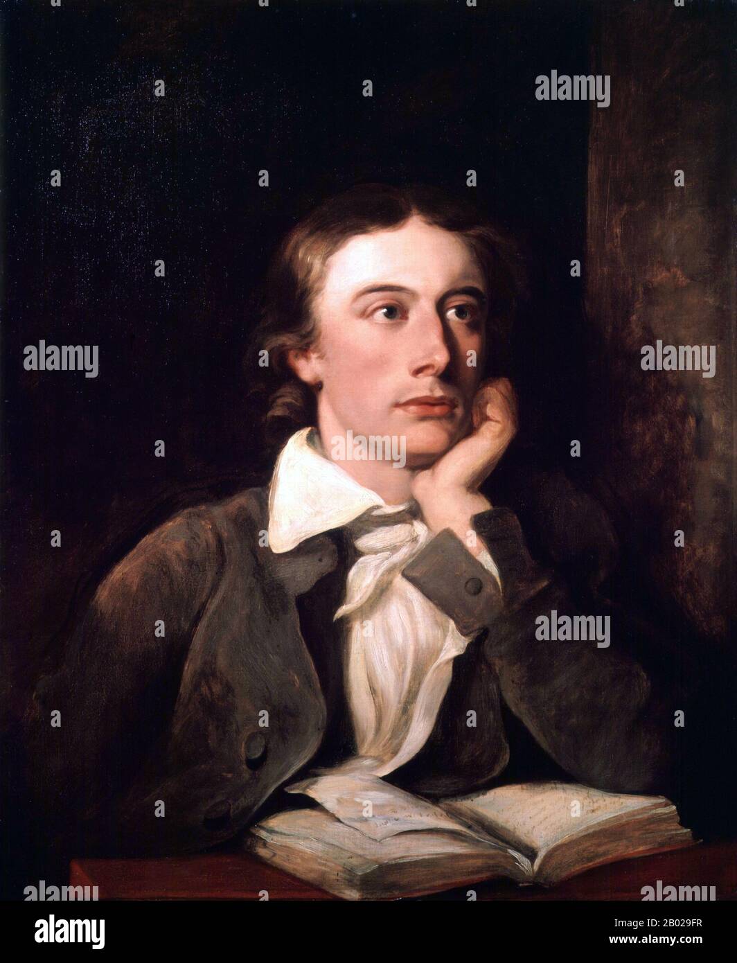 England/Vereinigtes Königreich: John Keats (* 31. Oktober 1795 bis 23. Februar 1821), englischer romantischer Dichter. Ölgemälde auf Leinwand von William Hilton (1786-1839), um 1822. John Keats war eine der Hauptfiguren der zweiten Generation romantischer Dichter, zusammen mit Lord Byron und Percy Bysshe Shelley, obwohl sein Werk erst vier Jahre vor seinem Tod veröffentlicht wurde. Es wird angenommen, dass er Opium als Inspiration für einige seiner größten Gedichte verwendet hat. Obwohl seine Gedichte von den Kritikern während seines Lebens im Allgemeinen nicht gut aufgenommen wurden, wuchs sein Ruf nach seinem Tod. Stockfoto