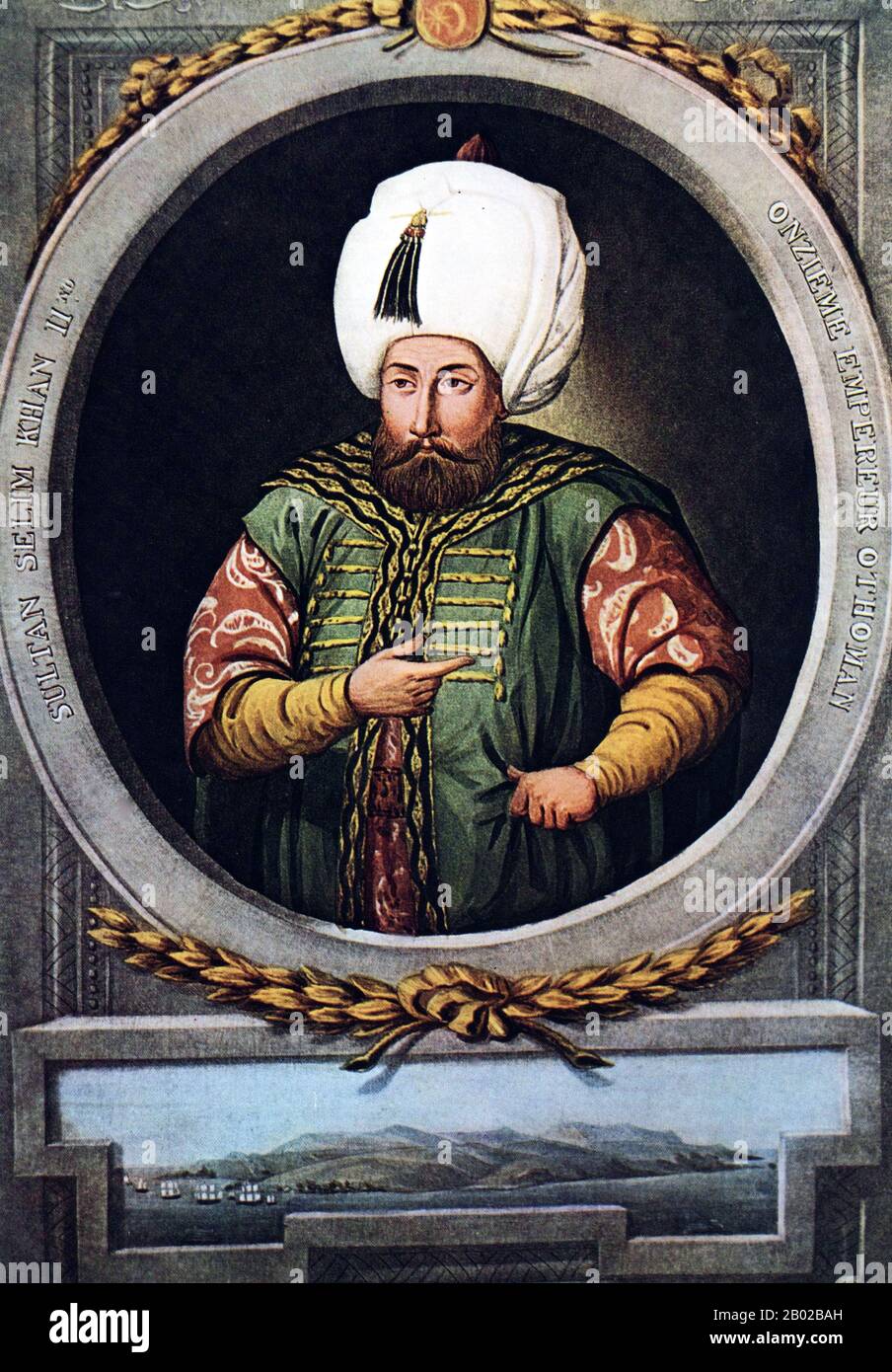 Selim II (osmanisch-türkisch: سليم ثانى Selīm-i sānī; 28. Mai 1524 - 12. Dezember/15. Dezember 1574), auch bekannt als 'Selim the Sot' und als 'Sarı Selim' (Selim the Blonde), war von 1566 bis zu seinem Tod 1574 Sultan des Osmanenreiches. Stockfoto