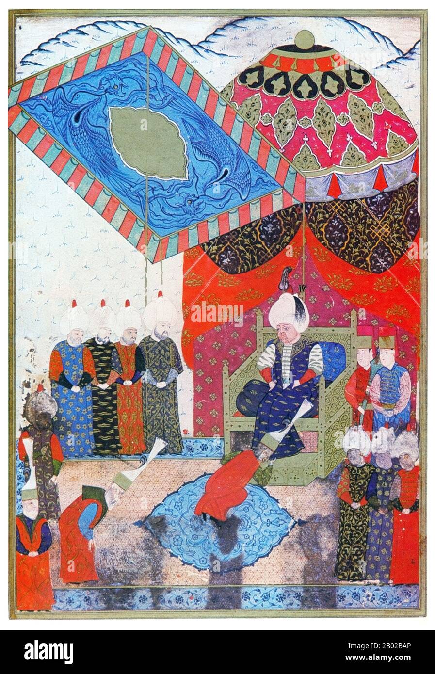 Selim II (osmanisch-türkisch: سليم ثانى Selīm-i sānī; 28. Mai 1524 - 12. Dezember/15. Dezember 1574); auch bekannt als 'Selim the Sot' und als 'Sarı Selim' (Selim the Blonde); war von 1566 bis zu seinem Tod 1574 Sultan des Osmanenreiches. Stockfoto