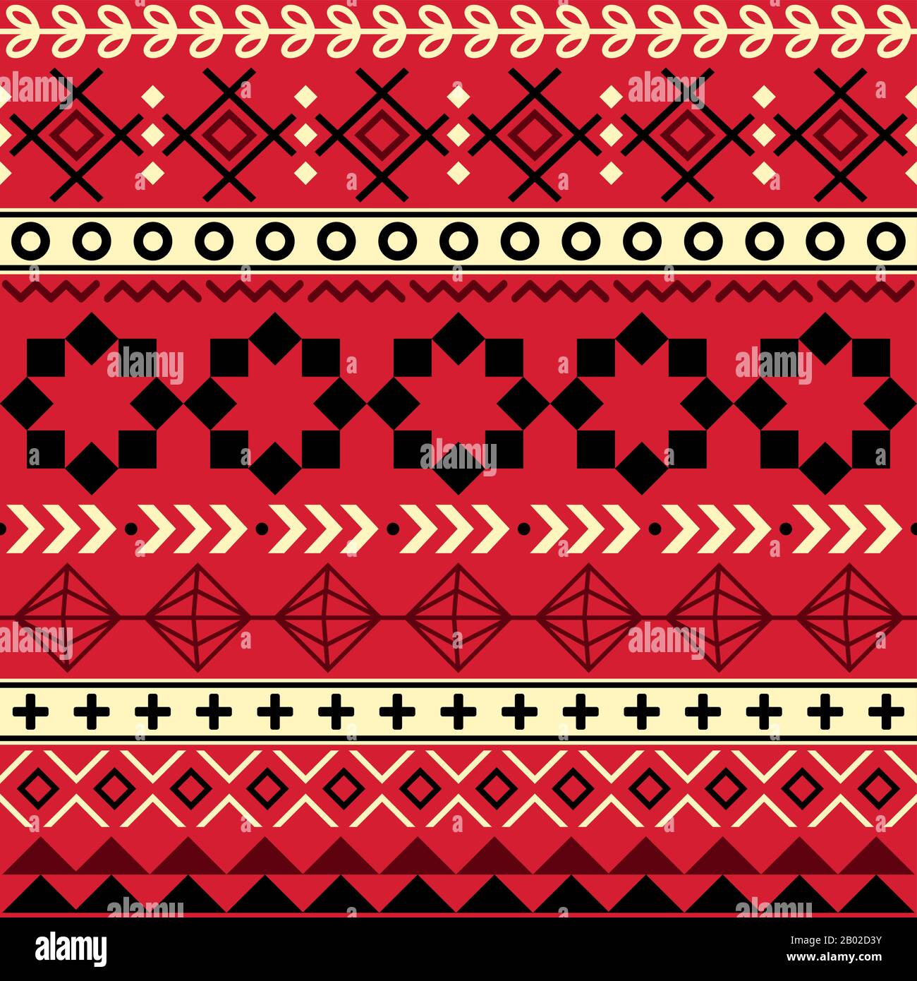 Stammes Aztec nahtloses geometrisches Muster, Navajo-Vektor-Design in Rot, Braun und Schwarz Stock Vektor