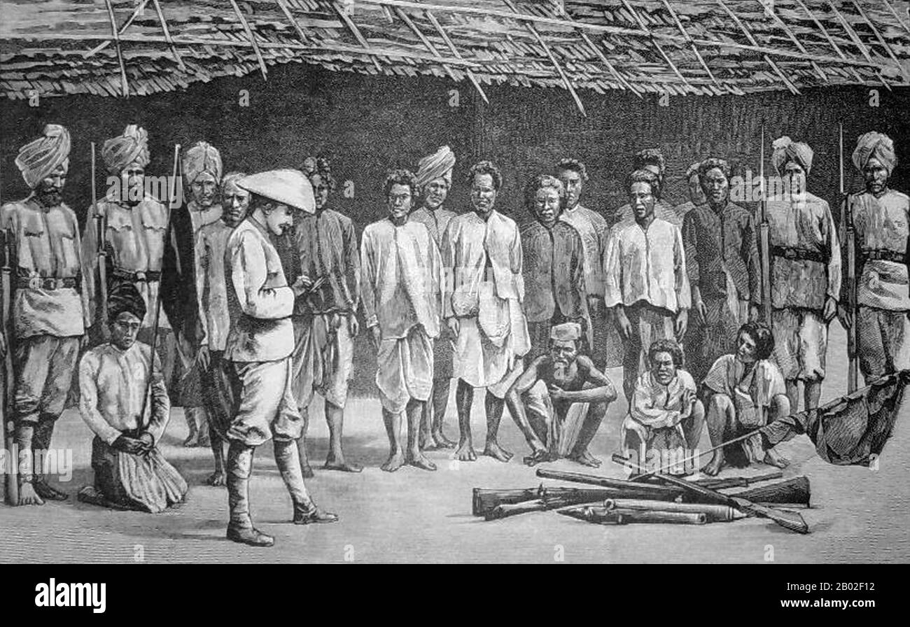 Der Anglo-Manipur-Krieg (1891) sah die Eroberung Manipurs durch britisch-indische Streitkräfte und die Einverleibung des kleinen Assamesischen Königreichs innerhalb des britischen Raj vor. Anschließend wurde Manipur Fürstlicher Staat unter britischer Vormundschaft. Stockfoto