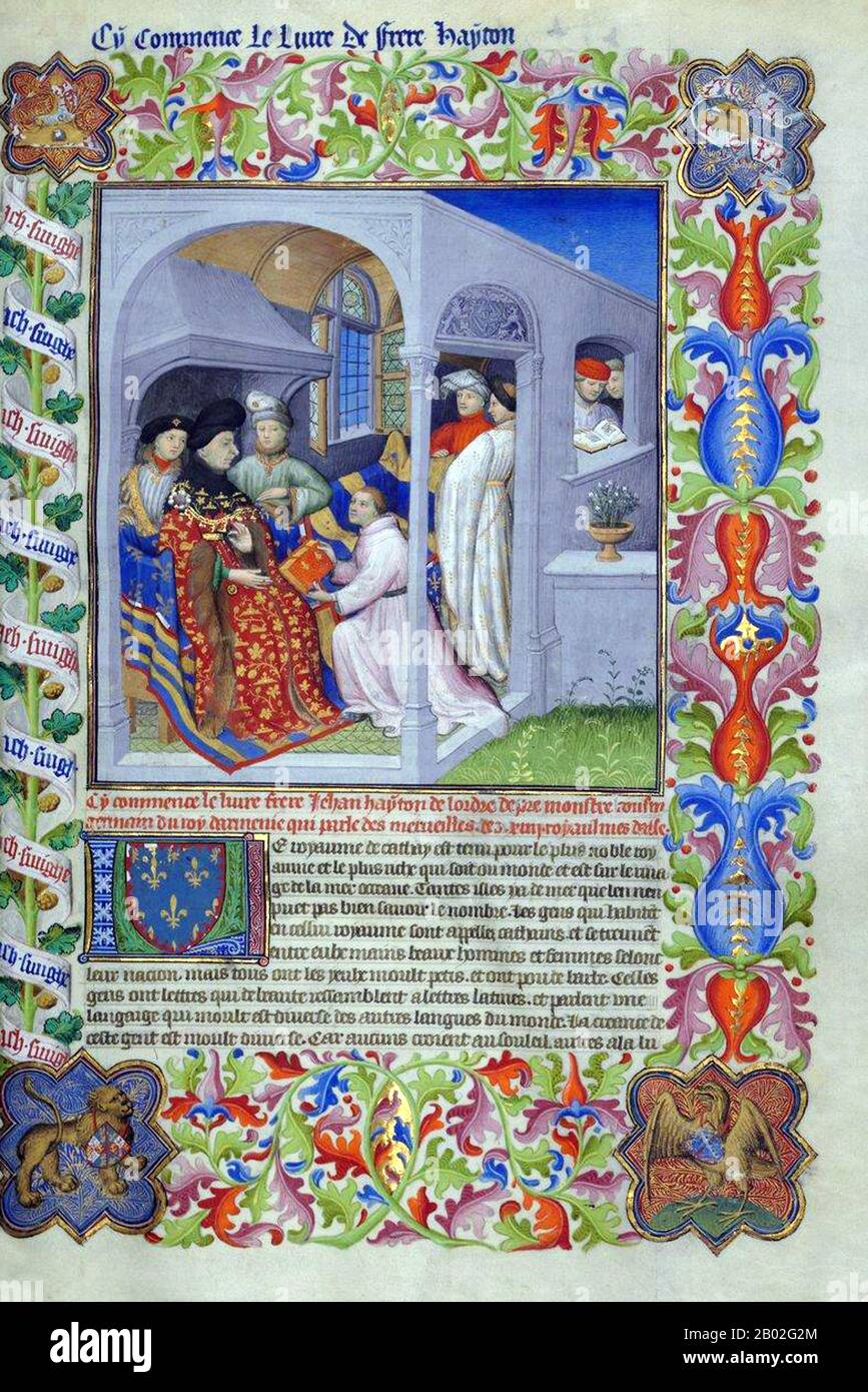 Marco Polo wurde vermutlich um 1254 v. Chr. in Venedig geboren und wurde von seiner Tante und seinem Onkel großgezogen, nachdem seine Mutter gestorben war. Sein Vater Niccolo war ein venetianischer Händler, der vor der Geburt von Marco im Nahen Osten Handel treiben musste. Niccolo und sein Bruder Maffeo durchzogen weite Teile Asiens und trafen sich mit dem mongolischen Kaiser Kublai Khan, der sie angeblich zu Botschaftern einlud. 1269 kehrten Niccolo und Maffeo nach Venedig zurück und trafen erstmals Marco. 1271 reiste Marco Polo im Alter von 17 Jahren mit seinem Vater und seinem Onkel nach Asien, um durch konstantinische, Bagdad, Persien, Kaschgar, China und Birma zu reisen. Th Stockfoto