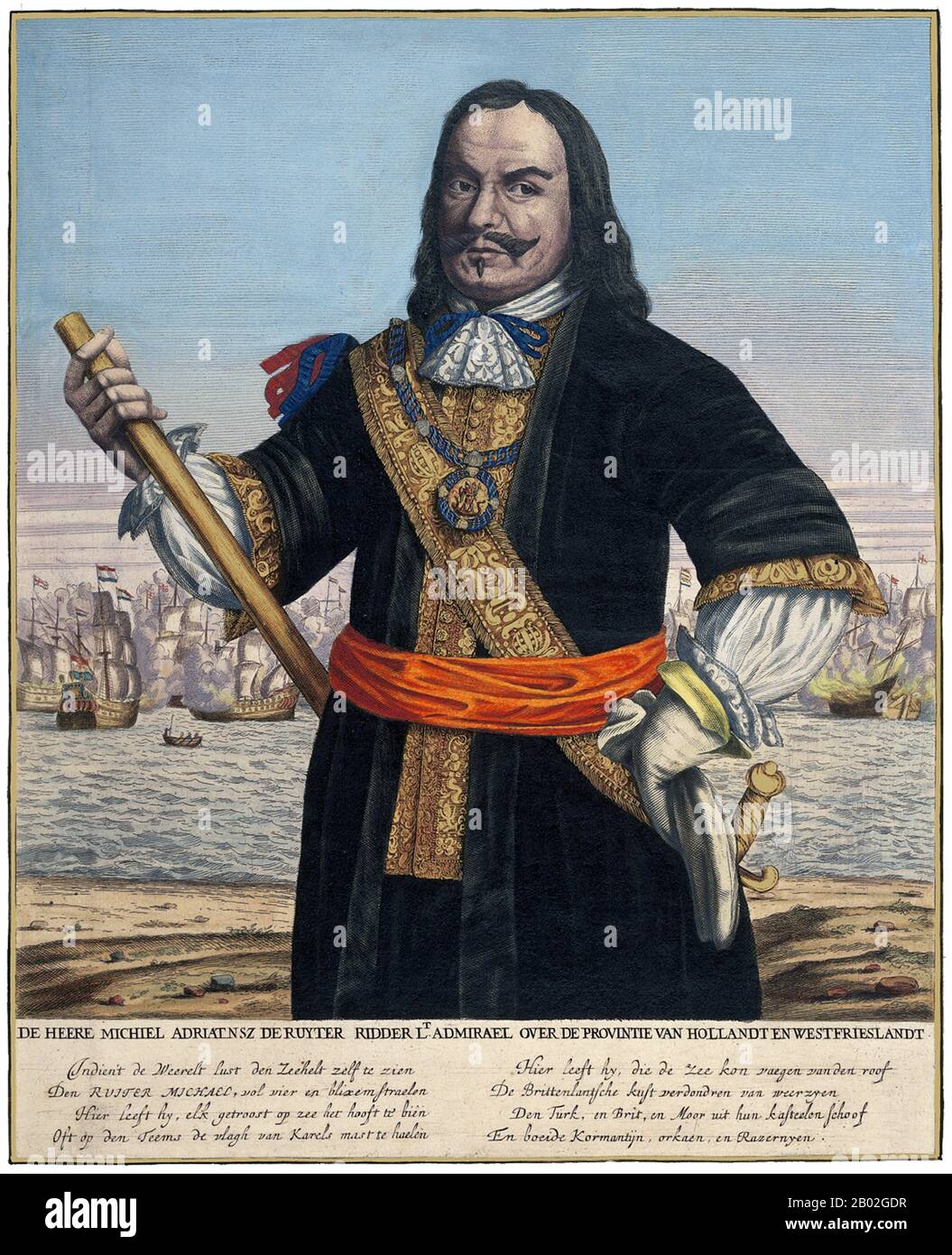 Der Atlas Maior ist die endgültige Fassung des Atlases von Joan Blaeu, der zwischen 1662 und 1672 in Amsterdam in lateinischer (11 Bände), französischer (12 Bände), niederländischer (9 Bände), deutscher (10 Bände) und spanischer (10 Bände) veröffentlicht wurde und 594 Karten und rund 3000 Seiten Text enthält. Es war das größte und teuerste Buch, das im siebzehnten Jahrhundert veröffentlicht wurde. Früher erschienen ab 1634 wesentlich kleinere Versionen mit dem Titel Theatrum Orbis Terrarum, sive, Atlas Novus. Michiel Adriaenszoon de Ruyter ist der bekannteste und einer der qualifiziertesten Verehrer der niederländischen Geschichte und ist besonders berühmt Stockfoto