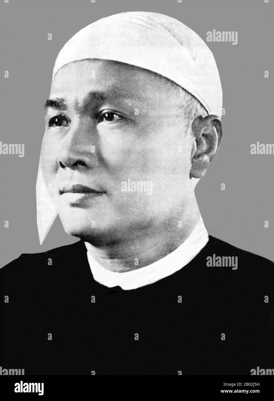 U Nu (auch Thakin Nu; 25. Mai 1907 - 14. Februar 1995) war eine führende nationalistische und politische Persönlichkeit des 20. Jahrhunderts in Birma. Er war der erste Premierminister Burmas gemäß der Verfassung der Union von 1947 vom 4. Januar 1948 bis 12. Juni 1956, erneut vom 28. Februar 1957 bis 28. Oktober 1958 und schließlich vom 4. April 1960 bis zum 2. März 1962. Stockfoto
