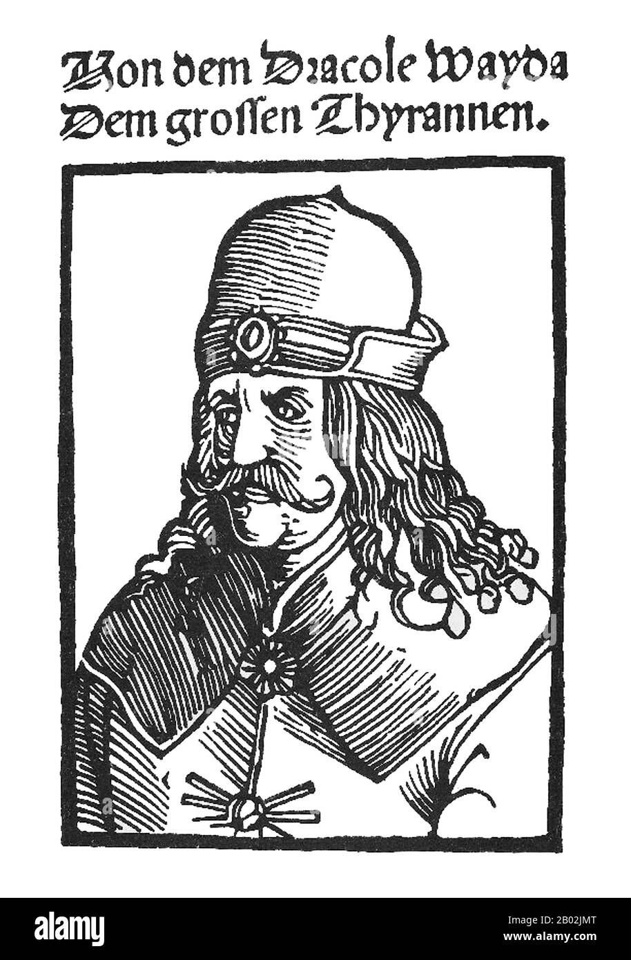 Vlad III., Fürst von Walachia (1431-1476/77), war Mitglied des Hauses Drăculești, einer auch unter Verwendung seines Patronyms bekannten Filiale des Hauses Basarab, als (Vlad) Drăculea oder (Vlad) Dracula. Er wurde posthum Vlad the Impaler (rumänisch: Vlad Țepeș) genannt und war ein dreimaliger Voivode der Walachia, der hauptsächlich von 1456 bis 1462, der Zeit der beginnenden Eroberung des Balkans durch die Osmaner, regierte. Sein Vater, Vlad II Dracul, war Mitglied des Drachenordens, der zum Schutz des Christentums in Osteuropa gegründet wurde. Vlad III. Wird in Rumänien wie auch in anderen Teilen o als Volkshelden verehrt Stockfoto