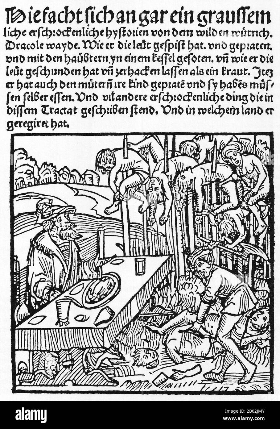 Vlad III., Fürst von Walachia (1431-1476/77), war Mitglied des Hauses Drăculești, einer auch unter Verwendung seines Patronyms bekannten Filiale des Hauses Basarab, als (Vlad) Drăculea oder (Vlad) Dracula. Er wurde posthum Vlad the Impaler (rumänisch: Vlad Țepeș) genannt und war ein dreimaliger Voivode der Walachia, der hauptsächlich von 1456 bis 1462, der Zeit der beginnenden Eroberung des Balkans durch die Osmaner, regierte. Sein Vater, Vlad II Dracul, war Mitglied des Drachenordens, der zum Schutz des Christentums in Osteuropa gegründet wurde. Vlad III. Wird in Rumänien wie auch in anderen Teilen o als Volkshelden verehrt Stockfoto