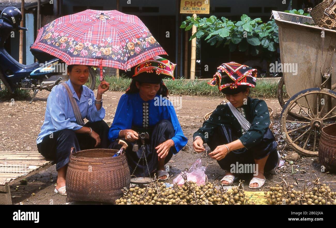 In den engen Bergtälern der Provinzen Son La, Dien Bien und Lai Chau in Nordvietnamesen bleiben die Tai eine sehr spürbare und selbstbewusste Minderheit. Sie sind in weiße Tai- und Schwarze Tai-Gemeinden unterteilt, während weiter südlich, an der Lao-Grenze in Thanh Hoa und Nghe An Provinzen, Red Tai überwiegen. Diese Untergruppen zeichnen sich durch das Kleid ihrer Frauen aus. Vietnams Tai sind Menschen der Bergtäler. Nasse Reisfelder anbauend sind sie relativ wohlhabend und genießen mehr Sicherheit und einen deutlich höheren Lebensstandard als die Menschen auf den Berghängen. Sie sind Kult Stockfoto