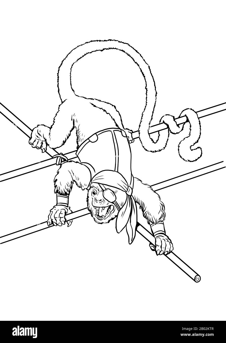Kapuzineraffe Piratenfärbeseite. Lustige Clipart-Illustration. Affen und Affen Piraten färben Blatt. Stockfoto