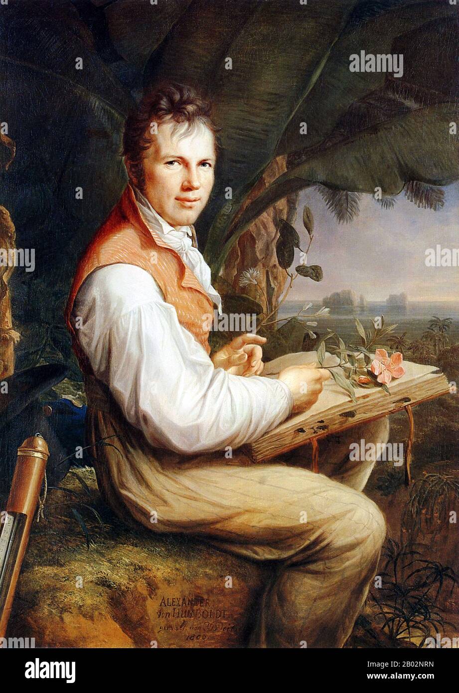 Friedrich Wilhelm Heinrich Alexander von Humboldt war ein preussischer Geograph, Naturforscher und Entdecker und der jüngere Bruder des preussischen Ministers, Philosophen und Sprachwissenschaftlers Wilhelm von Humboldt (1767-1835). Die quantitative Arbeit von Humboldt zur botanischen Geographie legte den Grundstein für den Bereich der Biogeographie. Zwischen den Jahren von 1799 und 1804 reiste Humboldt ausgiebig in Lateinamerika, erkundete und beschrieb es erstmals aus moderner wissenschaftlicher Sicht. Seine Beschreibung der Reise wurde in einer enormen Menge von über 21 Jahren geschrieben und veröffentlicht. Er war einer der FI Stockfoto