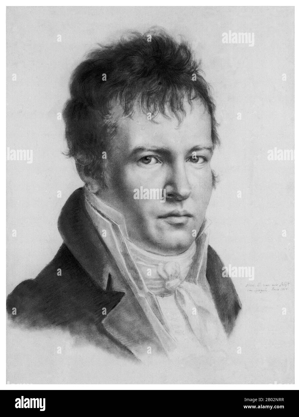 Friedrich Wilhelm Heinrich Alexander von Humboldt war ein preussischer Geograph, Naturforscher und Entdecker und der jüngere Bruder des preussischen Ministers, Philosophen und Sprachwissenschaftlers Wilhelm von Humboldt (1767-1835). Die quantitative Arbeit von Humboldt zur botanischen Geographie legte den Grundstein für den Bereich der Biogeographie. Zwischen den Jahren von 1799 und 1804 reiste Humboldt ausgiebig in Lateinamerika, erkundete und beschrieb es erstmals aus moderner wissenschaftlicher Sicht. Seine Beschreibung der Reise wurde in einer enormen Menge von über 21 Jahren geschrieben und veröffentlicht. Er war einer der FI Stockfoto