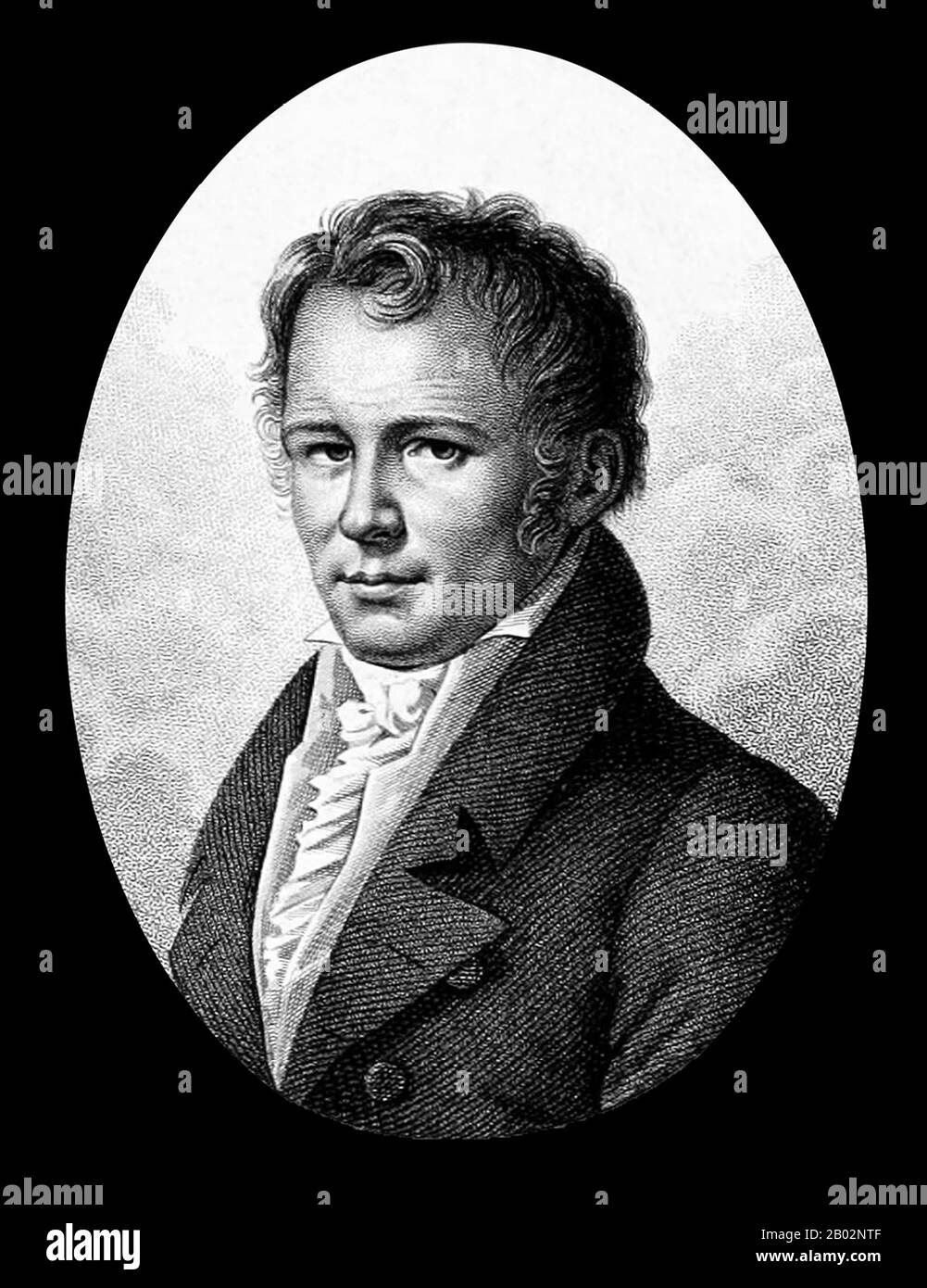 Friedrich Wilhelm Heinrich Alexander von Humboldt war ein preussischer Geograph, Naturforscher und Entdecker und der jüngere Bruder des preussischen Ministers, Philosophen und Sprachwissenschaftlers Wilhelm von Humboldt (1767-1835). Die quantitative Arbeit von Humboldt zur botanischen Geographie legte den Grundstein für den Bereich der Biogeographie. Zwischen den Jahren von 1799 und 1804 reiste Humboldt ausgiebig in Lateinamerika, erkundete und beschrieb es erstmals aus moderner wissenschaftlicher Sicht. Seine Beschreibung der Reise wurde in einer enormen Menge von über 21 Jahren geschrieben und veröffentlicht. Er war einer der FI Stockfoto