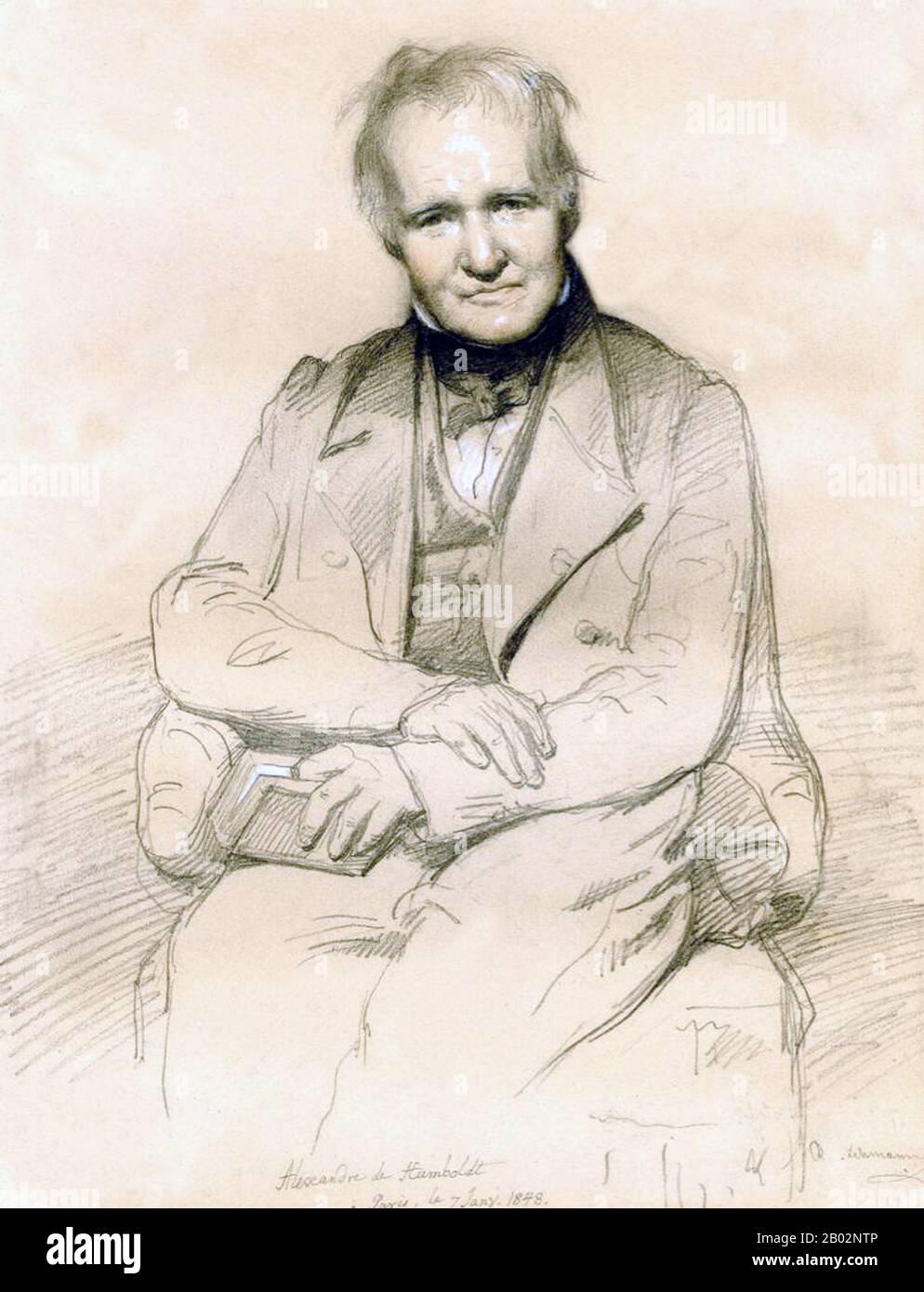 Friedrich Wilhelm Heinrich Alexander von Humboldt war ein preussischer Geograph, Naturforscher und Entdecker und der jüngere Bruder des preussischen Ministers, Philosophen und Sprachwissenschaftlers Wilhelm von Humboldt (1767-1835). Die quantitative Arbeit von Humboldt zur botanischen Geographie legte den Grundstein für den Bereich der Biogeographie. Zwischen den Jahren von 1799 und 1804 reiste Humboldt ausgiebig in Lateinamerika, erkundete und beschrieb es erstmals aus moderner wissenschaftlicher Sicht. Seine Beschreibung der Reise wurde in einer enormen Menge von über 21 Jahren geschrieben und veröffentlicht. Er war einer der FI Stockfoto