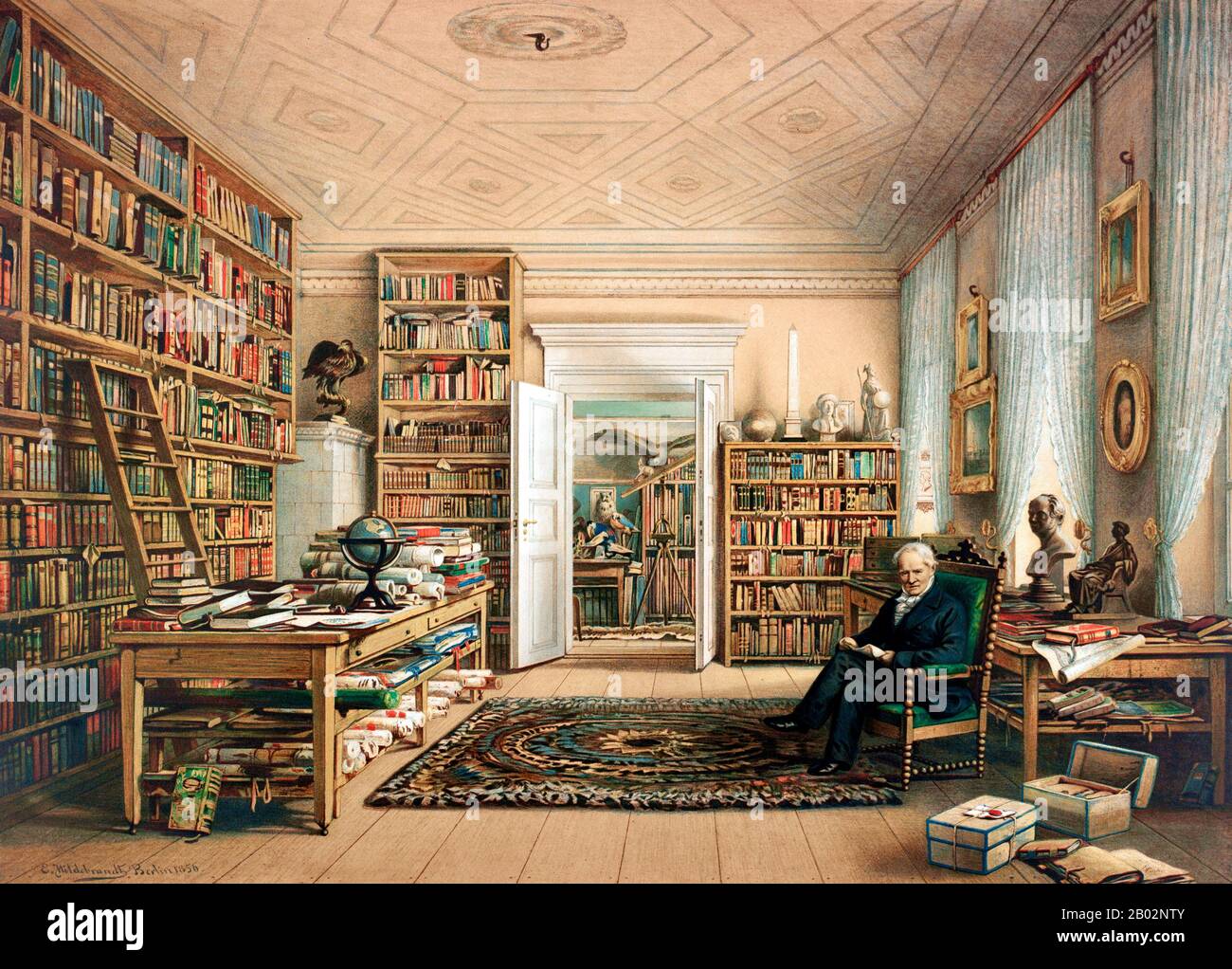 Friedrich Wilhelm Heinrich Alexander von Humboldt war ein preussischer Geograph, Naturforscher und Entdecker und der jüngere Bruder des preussischen Ministers, Philosophen und Sprachwissenschaftlers Wilhelm von Humboldt (1767-1835). Die quantitative Arbeit von Humboldt zur botanischen Geographie legte den Grundstein für den Bereich der Biogeographie. Zwischen den Jahren von 1799 und 1804 reiste Humboldt ausgiebig in Lateinamerika, erkundete und beschrieb es erstmals aus moderner wissenschaftlicher Sicht. Seine Beschreibung der Reise wurde in einer enormen Menge von über 21 Jahren geschrieben und veröffentlicht. Er war einer der FI Stockfoto