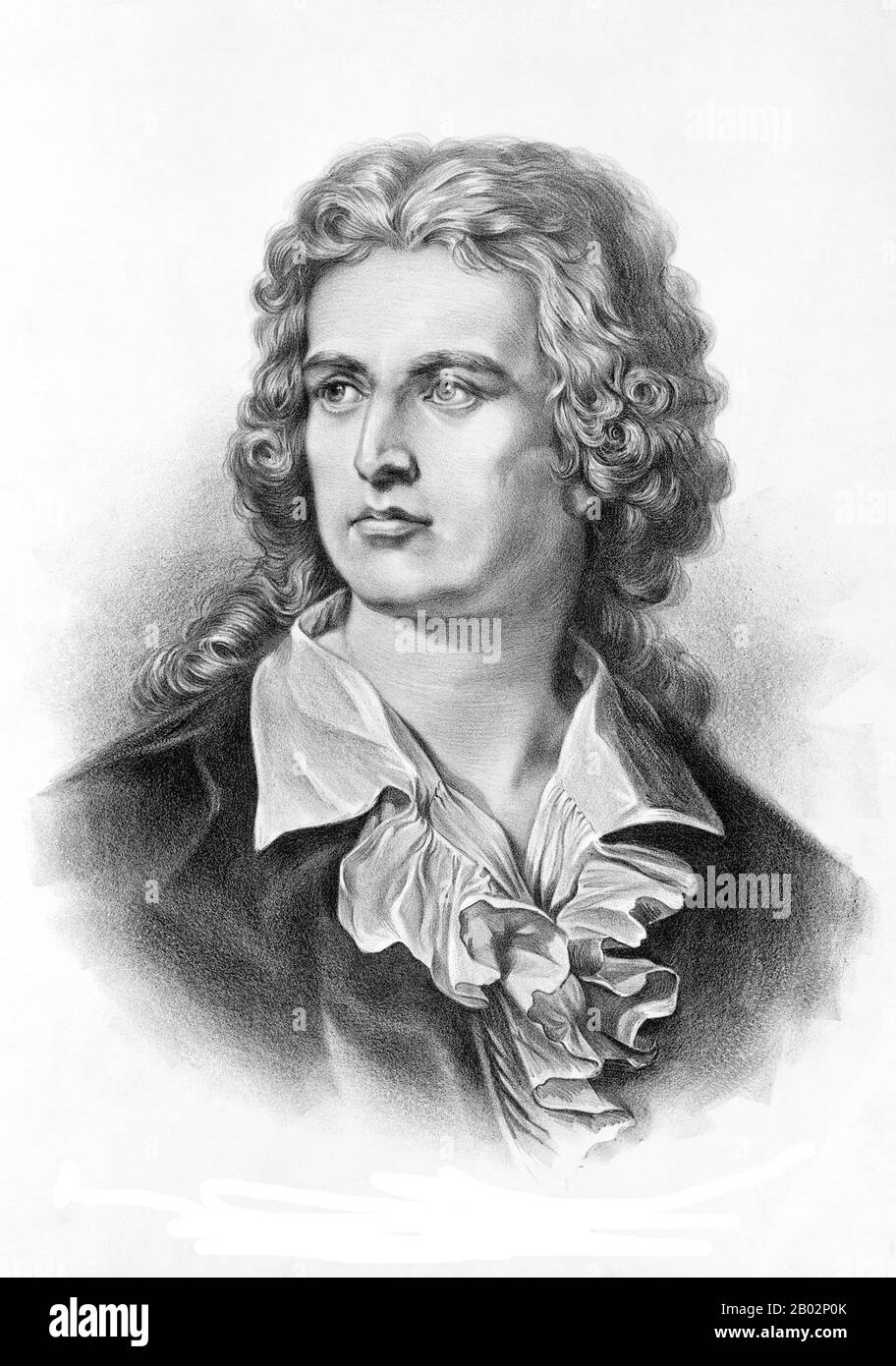 Johann Christoph Friedrich von Schillers (* 10. November 1759; † 9. Mai 1805) war ein deutscher Dichter, Philosoph, Historiker und Dramatiker. Während der letzten siebzehn Jahre seines Lebens (1785-1805) verband sich mit Johann Wolfgang von Goethe-Institut eine produktive Freundschaft. Sie diskutierten häufig Fragen zur Ästhetik, und Schillers ermutigte Goethe-Werke, die er als Skizzen hinterlassen hatte, zu beenden. Diese Beziehung und diese Diskussionen führten zu einer Zeit, die nun als "Weimar-Klassizismus" bezeichnet wurde. Von den meisten Deutschen gilt Schillers als Deutschlands wichtigster klassischer Dramatiker. Stockfoto