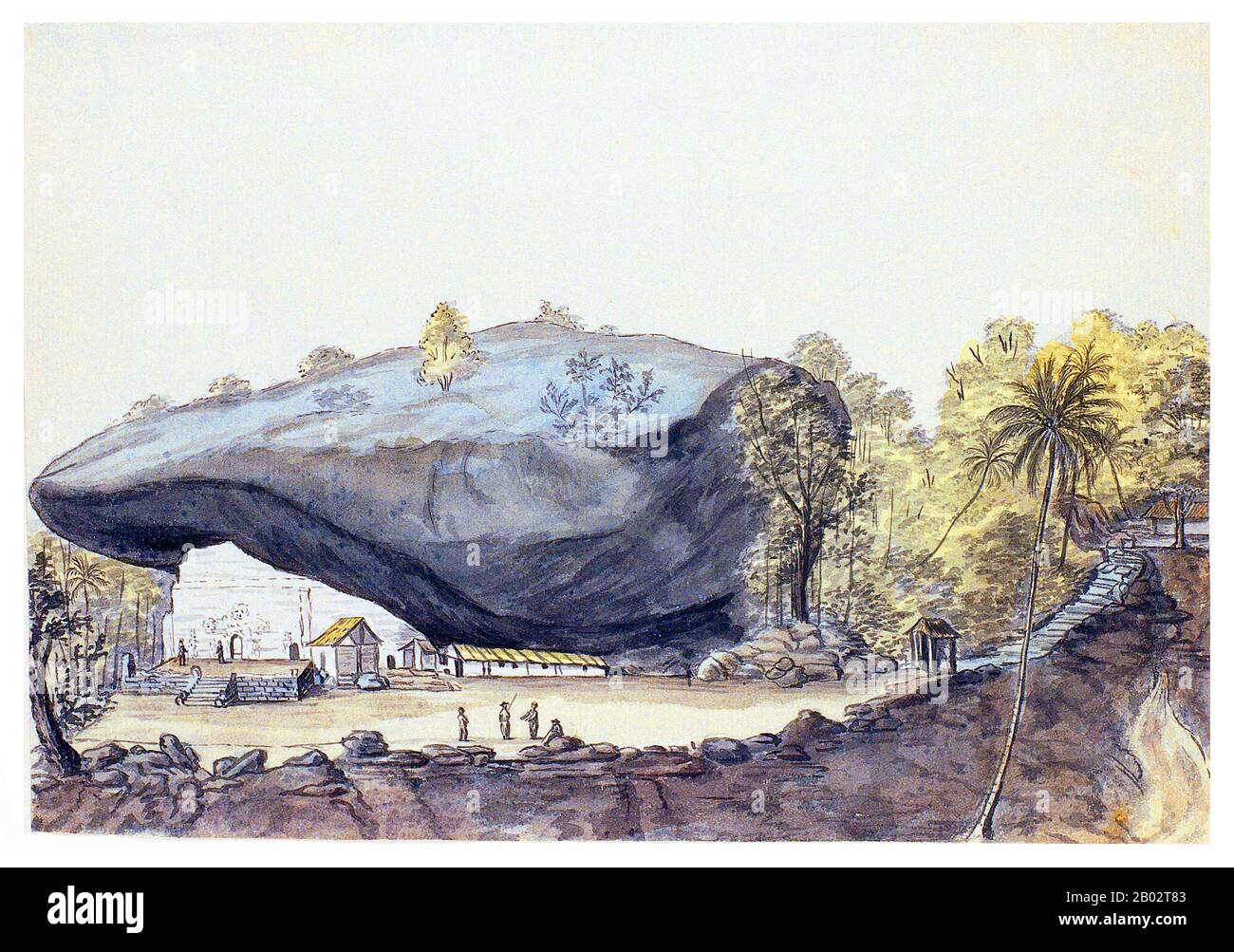 Der Kuragala-Höhlentempel ist eine alte buddhistische heilige Stätte in der Provinz Sabaragamuwa in Sri Lanka, die Wurzeln in der vorchristlichen Epoche hat und Anfang des 20. Jahrhunderts von der Abteilung für Archäologie des Landes als geschützter Ort erklärt wurde. Es gibt eine kleine Moschee und einen Schrein an dem Ort, der von Dafthar Jailani, einer Sufi-Gruppe, zum Beten benutzt wird. Die Moschee und der Tempel bestehen seit dem 10. Jahrhundert. Stockfoto