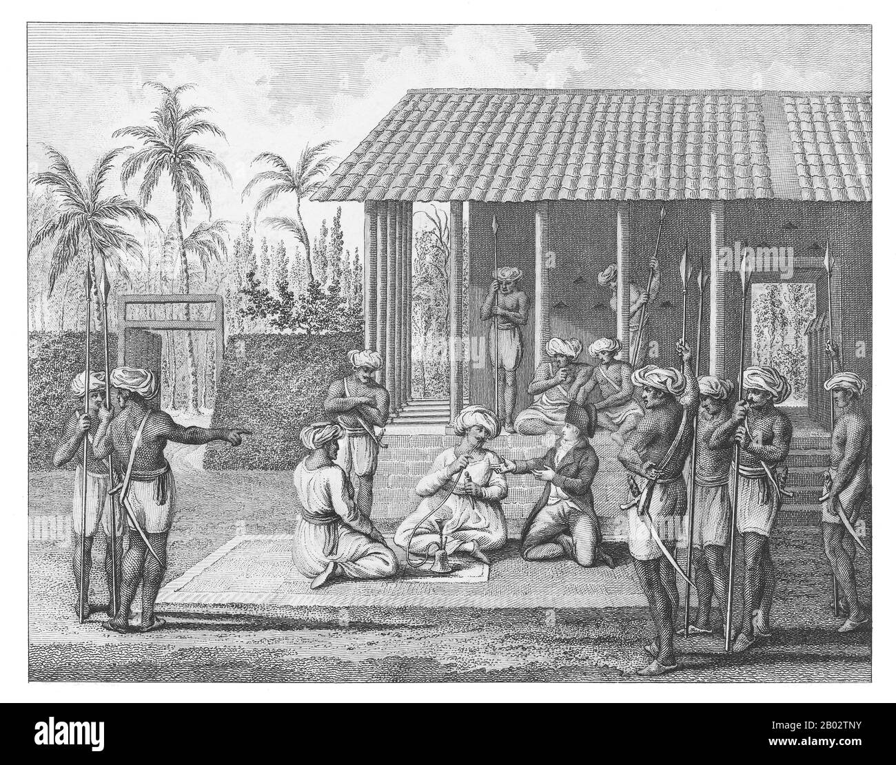 Fast zwanzig Jahre lang lebte Jacob Gottfried Haafner (Halle, 13. Mai 1754 - Amsterdam, 4. September 1809) in Südafrika, Indien und Sri Lanka. Haafner schrieb fünf Berichte über seinen Aufenthalt in diesen Ländern. Haafner verabscheute den westlichen Kolonialalismus und die Sklaverei und schrieb nach seiner Rückkehr die erste umfassende Abhandlung gegen den Kolonialismus und die Missionsarbeit. Er hatte hervorragende Kenntnisse in indischen Sprachen, insbesondere in Tamil, Hindi und Bengalisch sowie in Sanskrit. Stockfoto