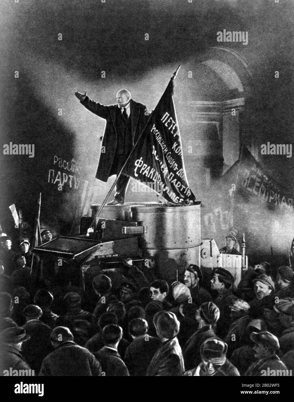 "Oktober - Zehn Tage, Die Die Welt Erschütterten" ist ein aus dem Jahr 1928 stille Propagandafilm der Sowjetunion von Sergei Eisenstein und Grigori Aleksandrov. Es handelt sich um eine feierliche Dramatisierung der Oktoberrevolution von 1917, die zum zehnten Jahrestag der Veranstaltung in Auftrag gegeben wurde. Der ursprünglich als Oktober in der Sowjetunion erschienene Film wurde nach John Reeds populärem Buch über die Revolution als Zehn Tage, Die Die Welt Erschütterten, neu bearbeitet und international veröffentlicht. Stockfoto
