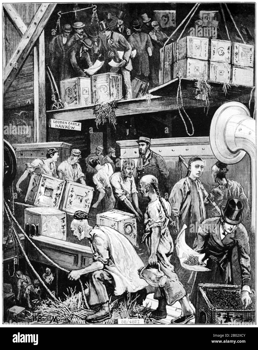 Limehouse in Stepney war Londons erster Chinatown. Die Chinesen begannen sich vor 1850 in Limehouse niederzulassen und kamen als Seeleute oder Schiffswäscherer an. Um 1890 kolonisierten Seeleute aus Shanghai Pennyfields, Amoy Place und Ming Street, während diejenigen aus Guangzhou (Kanton) und Südchina die Gill Street und den Limehouse Causeway, etwas weiter westlich, wählten. Ab den 1890er Jahren wuchs die chinesische Gemeinde im East End an Größe und breitete sich nach Osten aus, von der ursprünglichen Siedlung in Limehouse Causeway, in Pennyfields. Das Gebiet sah den Lascar, chinesischen und japanischen Seeleuten vor, die den Orientrou bearbeiten Stockfoto