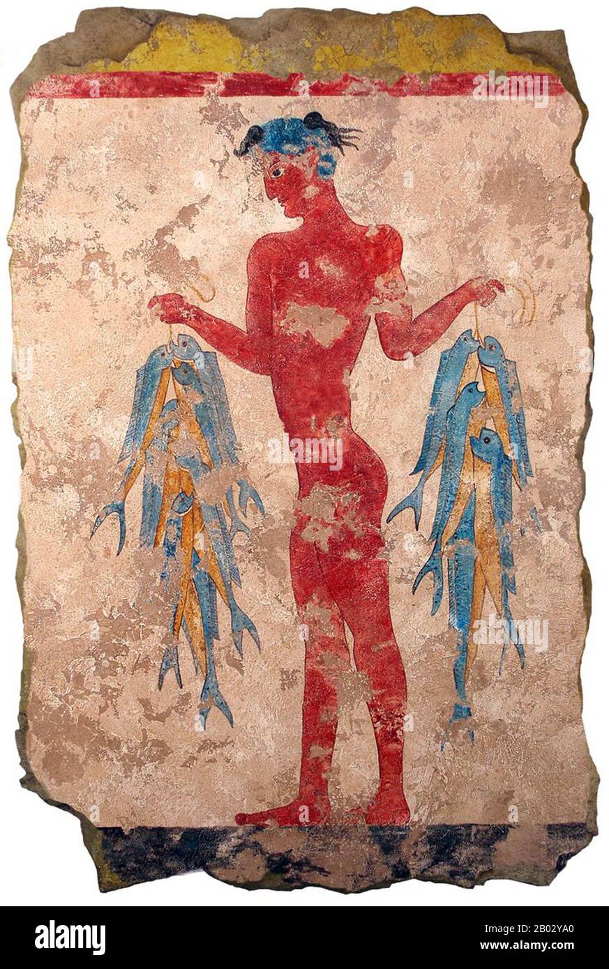 Akrotiri ist eine minoische Bronzezeitliche Siedlung auf der vulkanisch-griechischen Insel Santorini (Thera). Die Siedlung wurde bei der Theran-Eruption ca. 1627 v. Chr. zerstört und in vulkanischer Asche begraben, die die Überreste feiner Freskenreste und vieler Objekte und Kunstwerke bewahrte. Die Siedlung wurde als mögliche Inspiration für Platons Geschichte von Atlantis vorgeschlagen. Das Gelände wird seit 1967 ausgegraben. Stockfoto