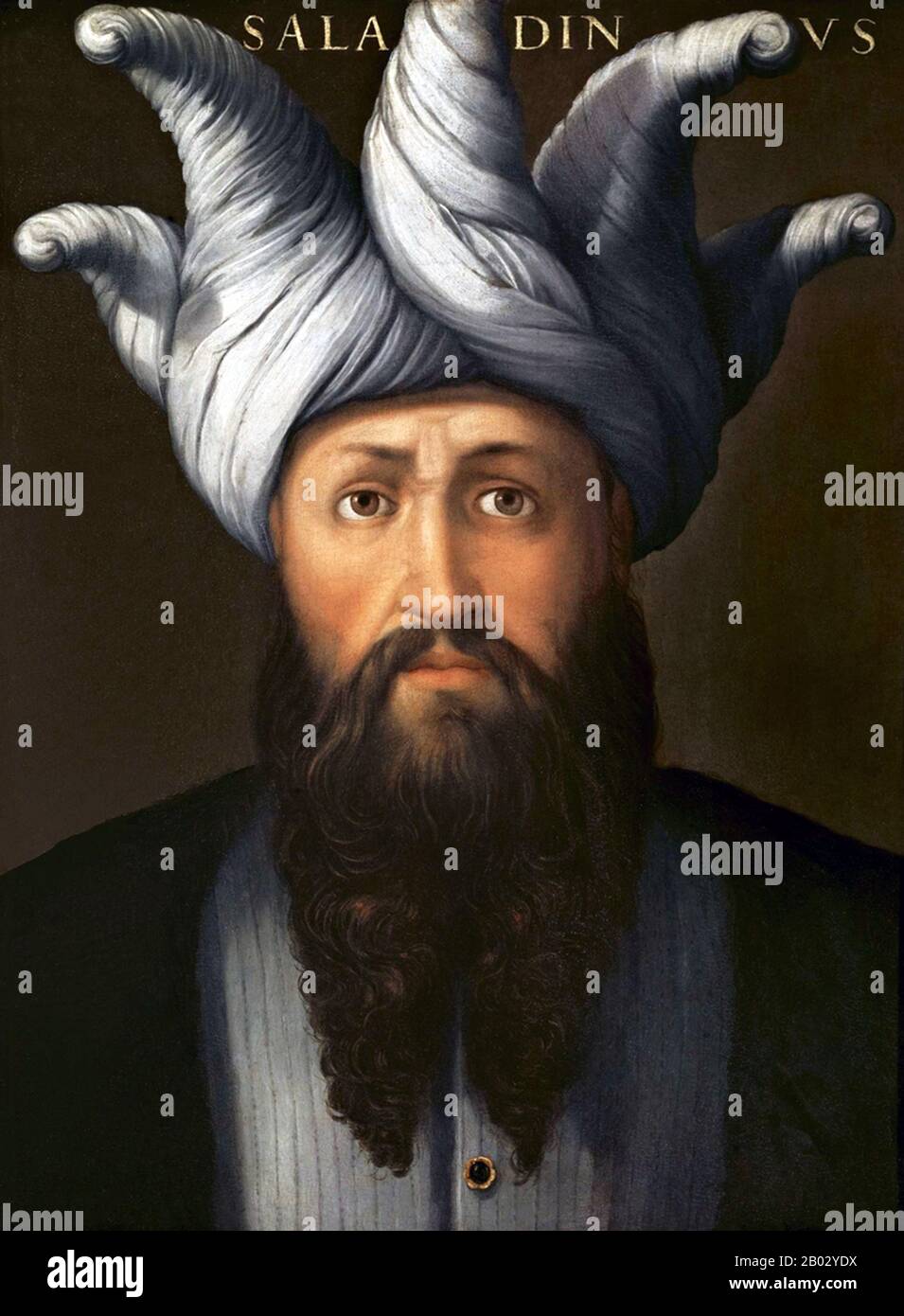 Ṣalāḥ ad-Dīn Yūsuf IBN Ayyūb (c 1138 - 4. März 1193), in der westlichen Welt besser bekannt als Saladhin, war ein kurdischer Moslem, der der erste ayyubische Sultan von Ägypten und Syrien wurde. Er führte die islamische Opposition gegen die Franken und andere europäische Kreuzfahrer in der Levante an. Auf dem Höhepunkt seiner Macht herrschte er über Ägypten, Syrien, Mesopotamien, Hejaz und Jemen. Er führte die Muslime gegen die Kreuzfahrer und rekapitulieren nach seinem Sieg in der Schlacht bei Hattin schließlich Palästina vom Kreuzfahrerreich Jerusalem. Stockfoto