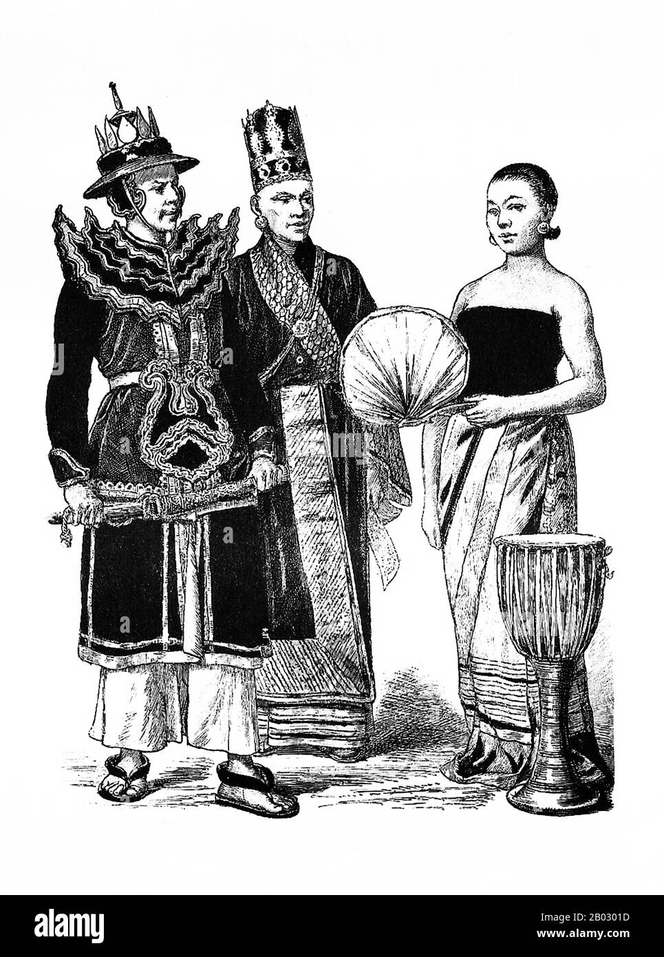 Von 1861 bis 1890 veröffentlichte die Münchner Verlagsgesellschaft von Braun und Schneider Platten historischer und zeitgenössischer Tracht in ihrer Zeitschrift Munchener Bilderbogen. Diese Platten wurden schließlich in Buchform gesammelt und um die Jahrhundertwende in Deutschland und England veröffentlicht. Stockfoto
