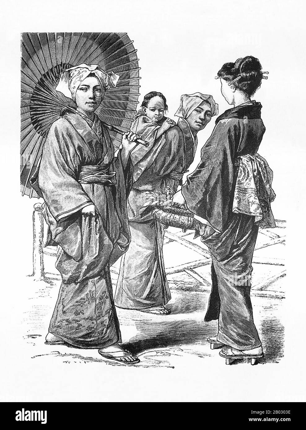 Von 1861 bis 1890 veröffentlichte die Münchner Verlagsgesellschaft von Braun und Schneider Platten historischer und zeitgenössischer Tracht in ihrer Zeitschrift Munchener Bilderbogen. Diese Platten wurden schließlich in Buchform gesammelt und um die Jahrhundertwende in Deutschland und England veröffentlicht. Stockfoto