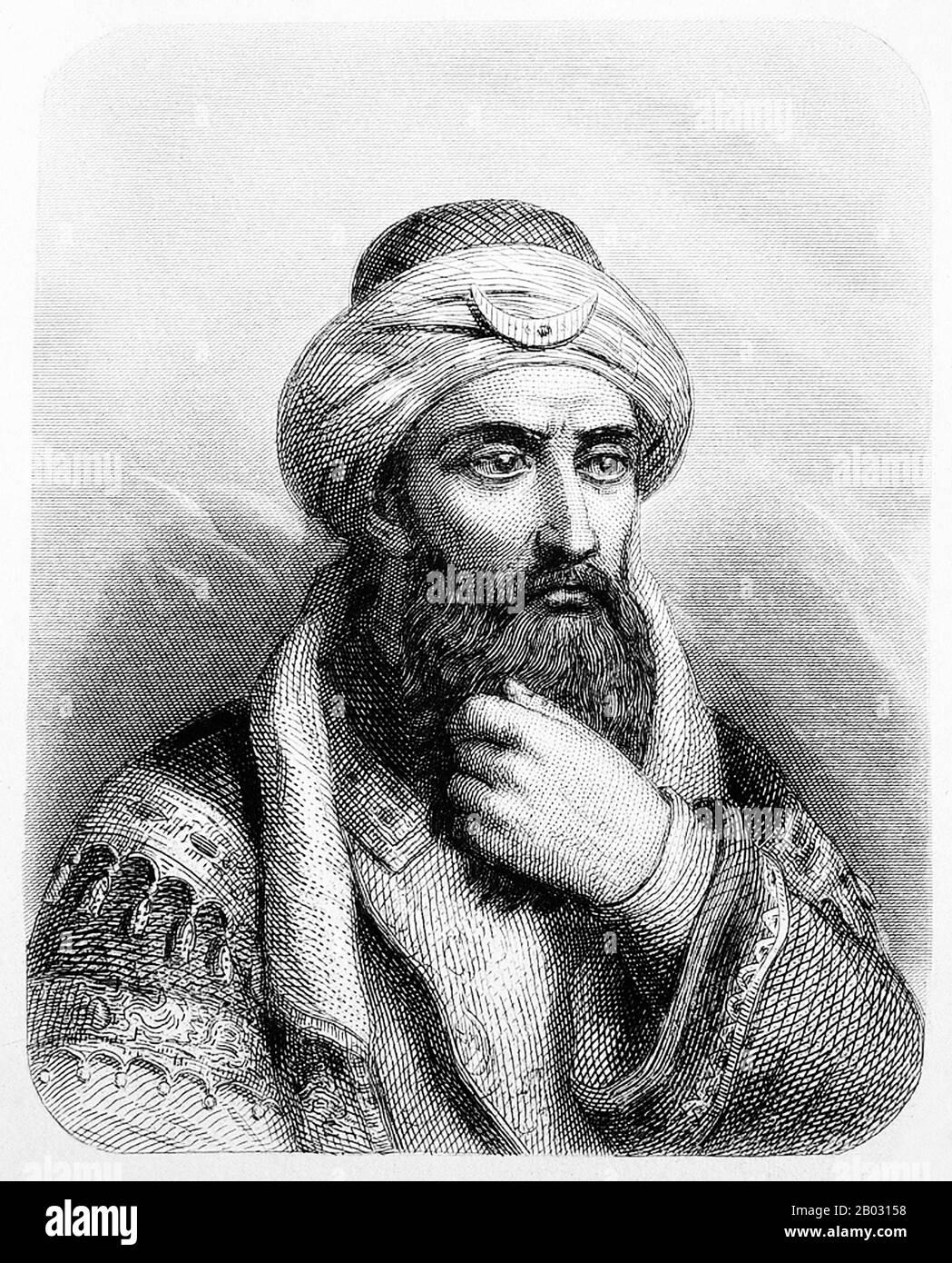 Ṣalāḥ ad-Dīn Yūsuf IBN Ayyūb (c 1138 - 4. März 1193), in der westlichen Welt besser bekannt als Saladhin, war ein kurdischer Moslem, der der erste ayyubische Sultan von Ägypten und Syrien wurde. Er führte die islamische Opposition gegen die Franken und andere europäische Kreuzfahrer in der Levante an. Auf dem Höhepunkt seiner Macht herrschte er über Ägypten, Syrien, Mesopotamien, Hejaz und Jemen. Er führte die Muslime gegen die Kreuzfahrer und rekapitulieren nach seinem Sieg in der Schlacht bei Hattin schließlich Palästina vom Kreuzfahrerreich Jerusalem. Stockfoto