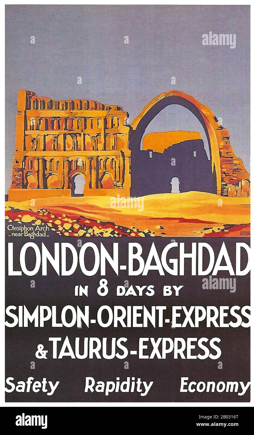 Der Orient-Express war der Name eines Personenfernzugdienstes, der im Jahr 1883 von der Compagnie Internationale des Wagons-Lits (CIWL) geschaffen wurde. Die Strecke und das Rollmaterial des Orient-Express änderten sich vielfach. Mehrere Routen in der Vergangenheit verwendeten gleichzeitig den Orient-Express-Namen oder leichte Varianten davon. Obwohl der ursprüngliche Orient-Express einfach nur ein normaler internationaler Eisenbahnverkehr war, wurde der Name zum Synonym für Intrigen und Luxusreisen. Die beiden mit dem Orient-Express am prominentesten verbundenen Stadtnamen sind Paris und Constantino (Istanbul), die ursprünglichen Endpunkte o Stockfoto