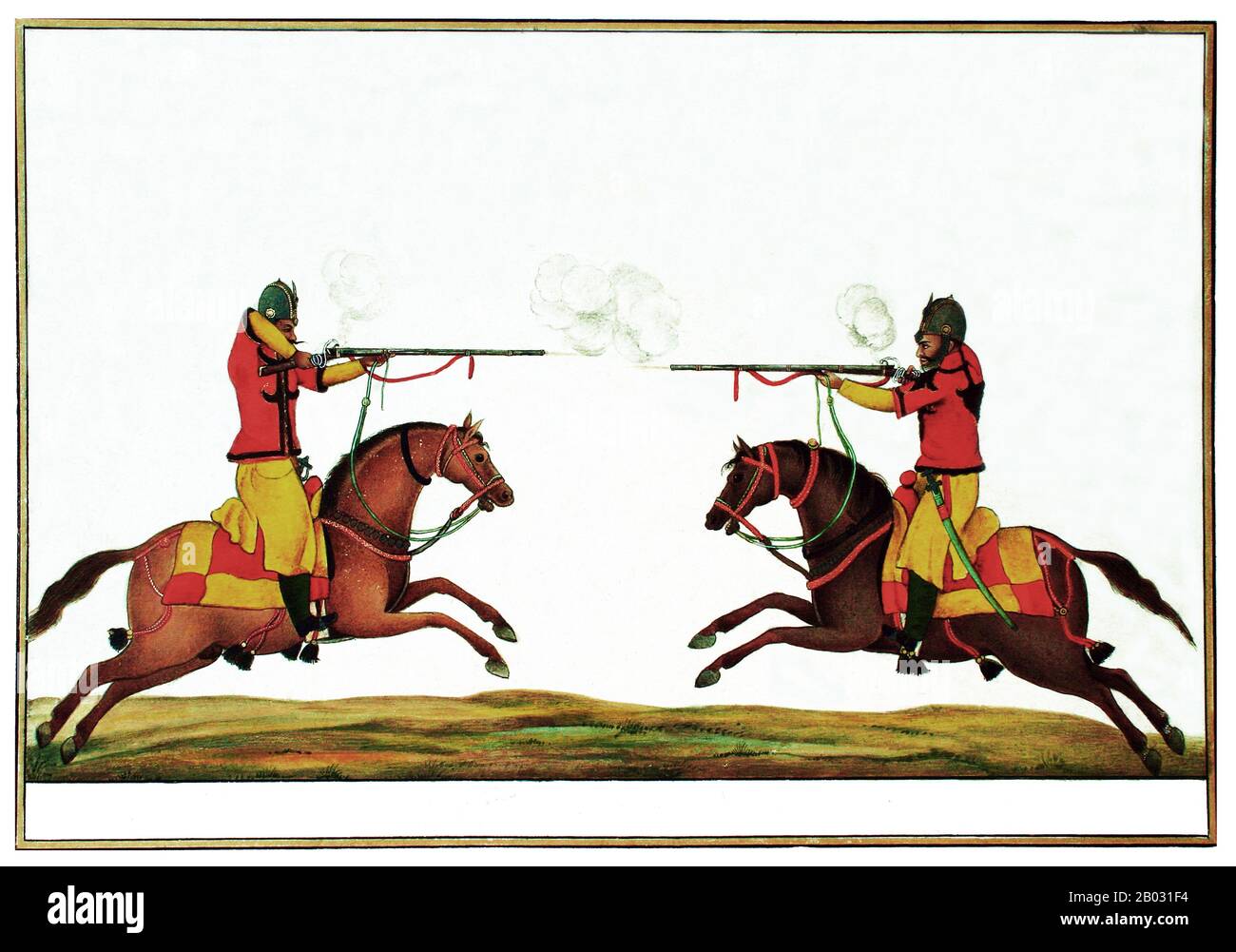 Das 1st Horse (Skinner's Horse) ist ein Höhlenregiment der indischen Armee, das vor der Unabhängigkeit in der British Indian Army diente. Das Regiment wurde im Jahr 1803 als Skinner's Horse von James Skinner ('Sikander Sahib') als unregelmäßiges Kavallerienregiment in den Dienst der East India Company gestellt. Später wurde sie in "1st Bengal Lancers" umbenannt. Das Regiment wurde (und bleibt) zu einem der seniorsten Kavaliersregimenter des Panzerkorps der indischen Armee. Ein zweites Regiment der indischen Kavallerie wurde von Oberst James Skinner im Jahr 1814 aufgestellt, der zum 3. Skinner's Horse wurde. Auf die Reduktion von Th Stockfoto
