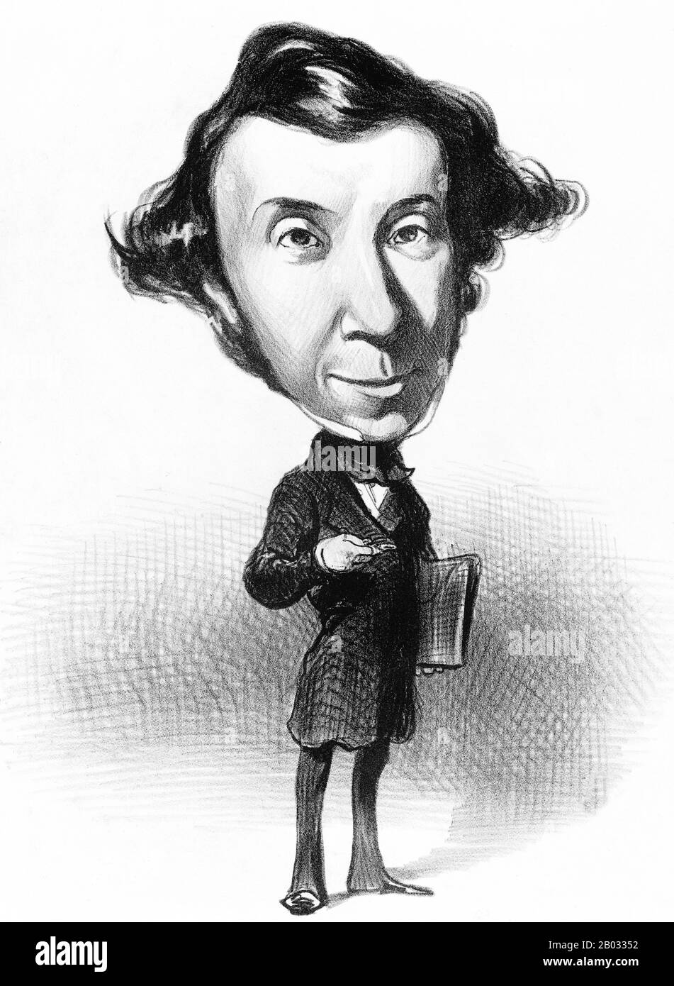 Alexis-Charles-Henri Clerel de Tocqueville (29. Juli 1805 - 16. April 1859) war ein französischer politischer Denker und Historiker, der vor allem für seine Werke Demokratie in Amerika (erschienen in zwei Bänden: In den Jahren um die Jahre 1865 und um die Revolution (1856) bekannt ist. In beiden analysierte er den verbesserten Lebensstandard und die sozialen Bedingungen von Einzelpersonen sowie deren Verhältnis zu Markt und Staat in westlichen Gesellschaften. Demokratie in Amerika wurde nach Tocquevilles Reisen in die Vereinigten Staaten veröffentlicht und gilt heute als Frühwerk der Soziologie und der Politikwissenschaft. Stockfoto