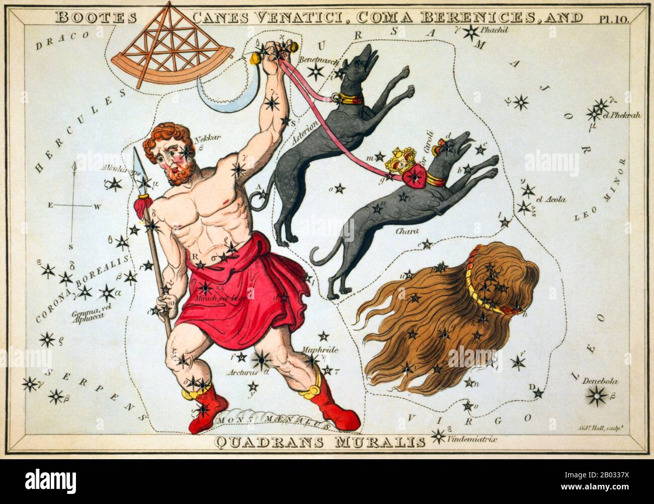 Der Spiegel der Urania; oder, eine Sicht auf Den Himmel ist ein Satz von 32 astronomischen Sternkarten, die erstmals im November 1824 veröffentlicht wurden. Sie hatten Illustrationen, die auf Alexander Jamiesons A Celestial Atlas basierten, aber durch das Hinzufügen von Löchern, die in ihnen gestochen wurden, konnten sie bis zu einem Licht gehalten werden, um eine Darstellung der Sterne des Sternenbildes zu sehen. Sie wurden von der Sidney Hall eingraviert und sollen von "einer Dame" entworfen worden sein, wurden aber seitdem als die Arbeit des Reverend Richard Rouse Bloxam identifiziert, eines Assistenzmeisters an der Rugby School. Das Cover des Box-Sets zeigte eine Darstellung der Urania, der Muse der Astronomie, an Stockfoto