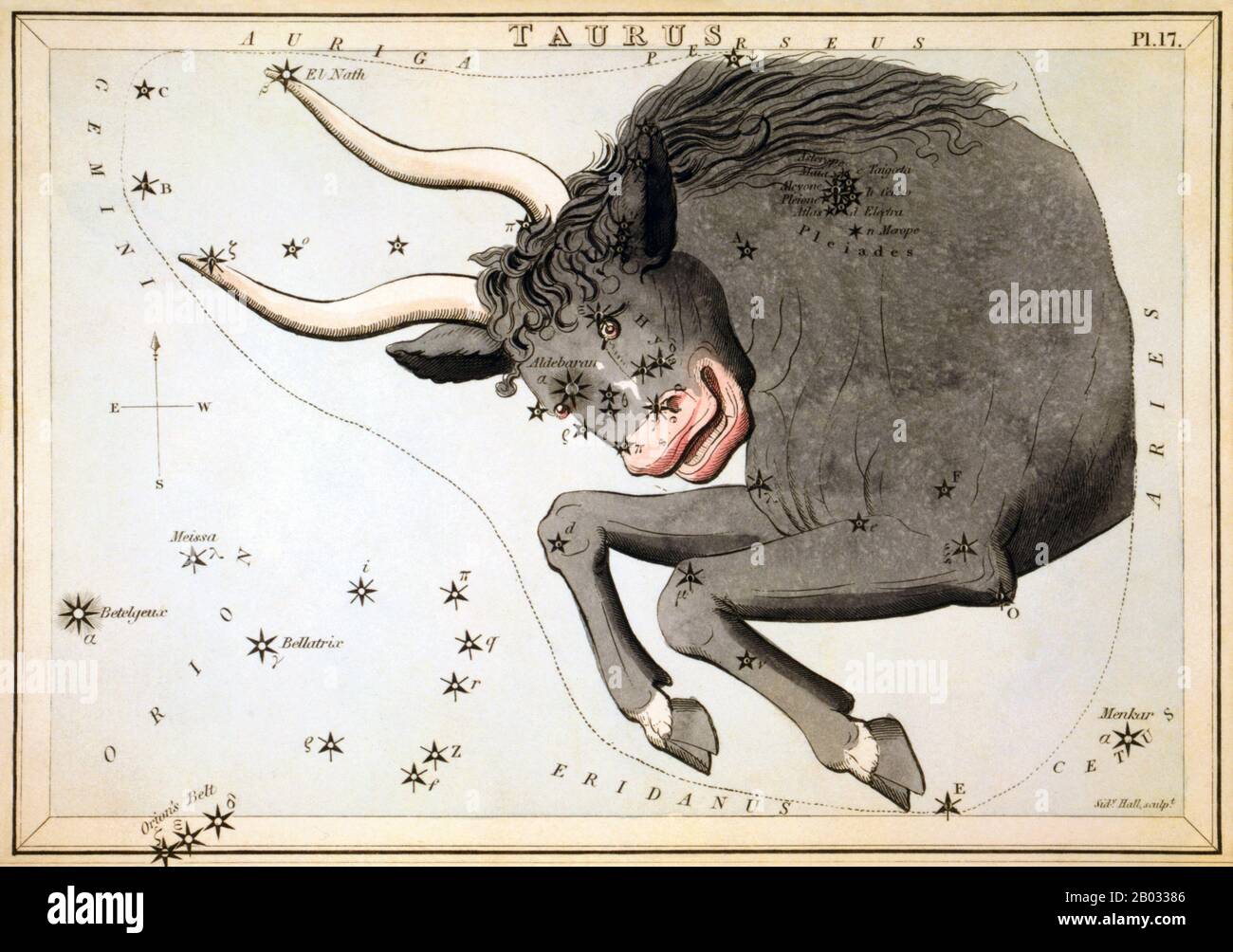 Der Spiegel der Urania; oder, eine Sicht auf Den Himmel ist ein Satz von 32 astronomischen Sternkarten, die erstmals im November 1824 veröffentlicht wurden. Sie hatten Illustrationen, die auf Alexander Jamiesons A Celestial Atlas basierten, aber durch das Hinzufügen von Löchern, die in ihnen gestochen wurden, konnten sie bis zu einem Licht gehalten werden, um eine Darstellung der Sterne des Sternenbildes zu sehen. Sie wurden von der Sidney Hall eingraviert und sollen von "einer Dame" entworfen worden sein, wurden aber seitdem als die Arbeit des Reverend Richard Rouse Bloxam identifiziert, eines Assistenzmeisters an der Rugby School. Das Cover des Box-Sets zeigte eine Darstellung der Urania, der Muse der Astronomie, an Stockfoto