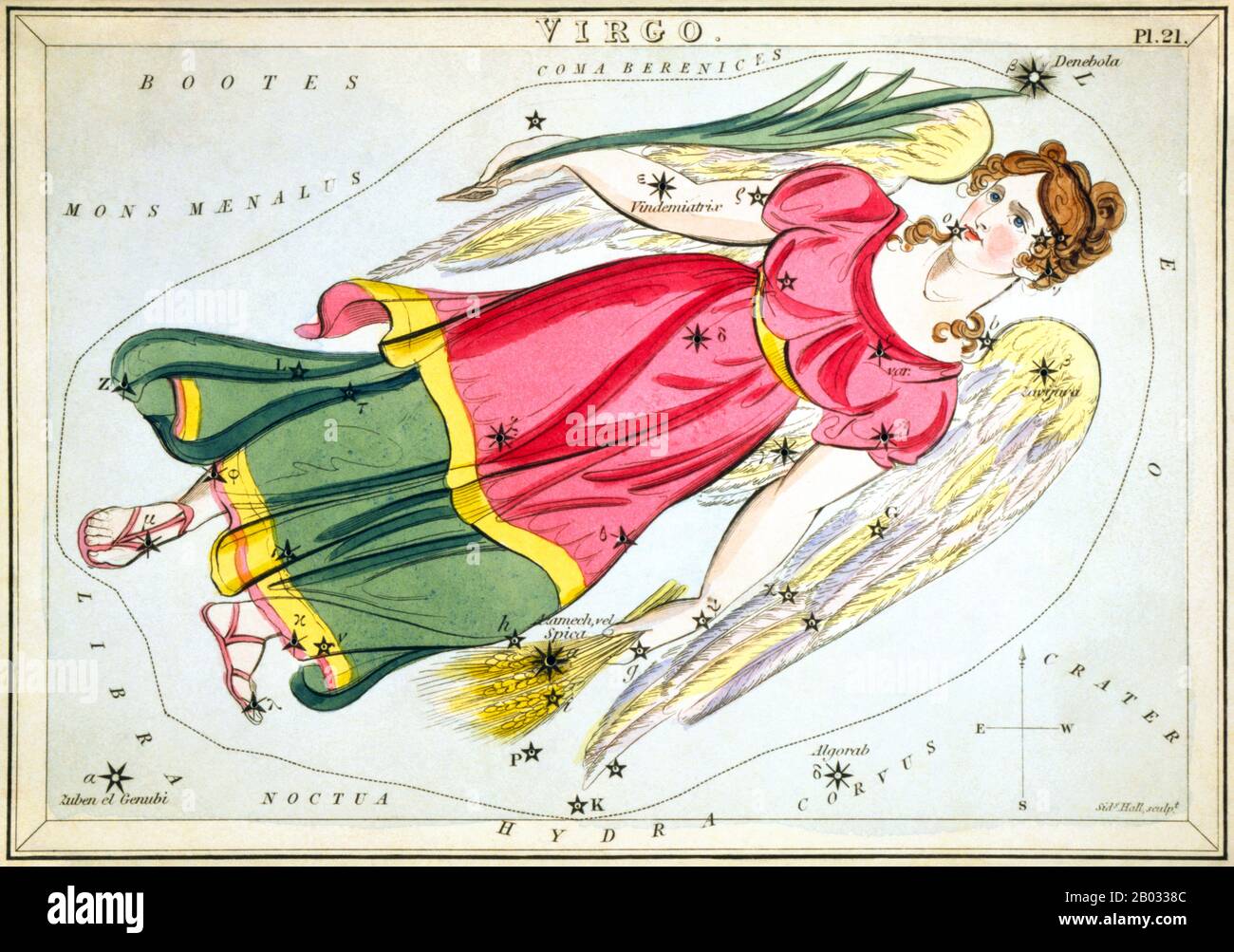 Der Spiegel der Urania; oder, eine Sicht auf Den Himmel ist ein Satz von 32 astronomischen Sternkarten, die erstmals im November 1824 veröffentlicht wurden. Sie hatten Illustrationen, die auf Alexander Jamiesons A Celestial Atlas basierten, aber durch das Hinzufügen von Löchern, die in ihnen gestochen wurden, konnten sie bis zu einem Licht gehalten werden, um eine Darstellung der Sterne des Sternenbildes zu sehen. Sie wurden von der Sidney Hall eingraviert und sollen von "einer Dame" entworfen worden sein, wurden aber seitdem als die Arbeit des Reverend Richard Rouse Bloxam identifiziert, eines Assistenzmeisters an der Rugby School. Das Cover des Box-Sets zeigte eine Darstellung der Urania, der Muse der Astronomie, an Stockfoto