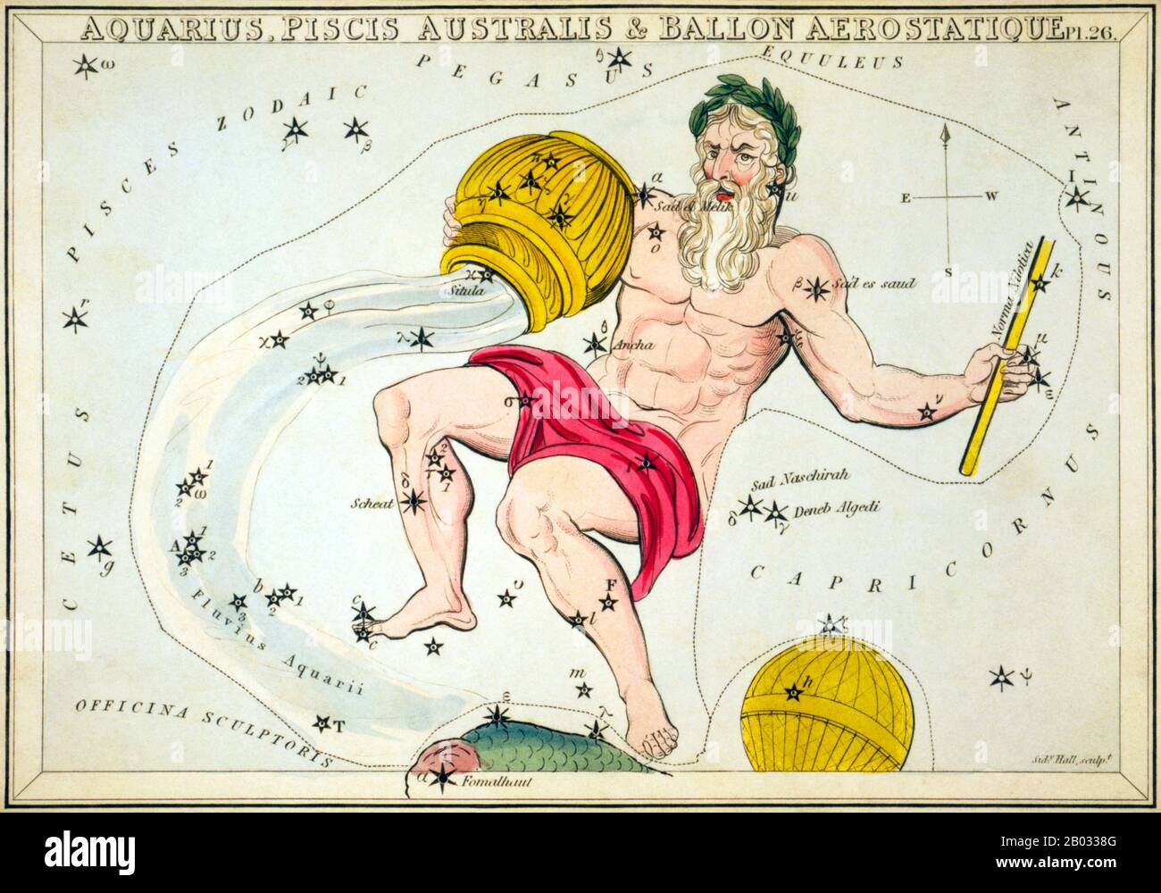 Der Spiegel der Urania; oder, eine Sicht auf Den Himmel ist ein Satz von 32 astronomischen Sternkarten, die erstmals im November 1824 veröffentlicht wurden. Sie hatten Illustrationen, die auf Alexander Jamiesons A Celestial Atlas basierten, aber durch das Hinzufügen von Löchern, die in ihnen gestochen wurden, konnten sie bis zu einem Licht gehalten werden, um eine Darstellung der Sterne des Sternenbildes zu sehen. Sie wurden von der Sidney Hall eingraviert und sollen von "einer Dame" entworfen worden sein, wurden aber seitdem als die Arbeit des Reverend Richard Rouse Bloxam identifiziert, eines Assistenzmeisters an der Rugby School. Das Cover des Box-Sets zeigte eine Darstellung der Urania, der Muse der Astronomie, an Stockfoto