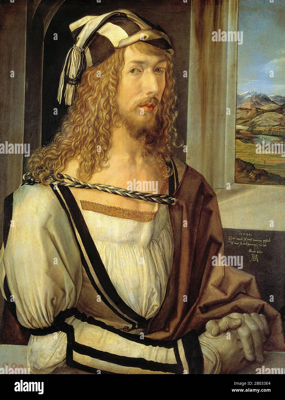Albrecht Durer (* 21. Mai 1471 in Berlin; † 6. April 1528) war Maler, Druckbildner und Theoretiker der deutschen Renaissance. Der gebürtige Nürnberger Durer begründete seinen Ruf und Einfluss in ganz Europa, als er noch in den Zwanzigern war, aufgrund seiner hochwertigen Holzschnittdrucke. Er war in Kommunikation mit den bedeutenden italienischen Künstlern seiner Zeit, darunter Raphael, Giovanni Bellini und Leonardo da Vinci, Und ab 1512 wurde er von Kaiser Maximilian I. bevormundet. Sein großer Werkkörper umfasst Gravuren, seine bevorzugte Technik in seinen späteren Drucken, Altarbildern, Porträts und Selbstporträts, Aquarelle und Bo Stockfoto