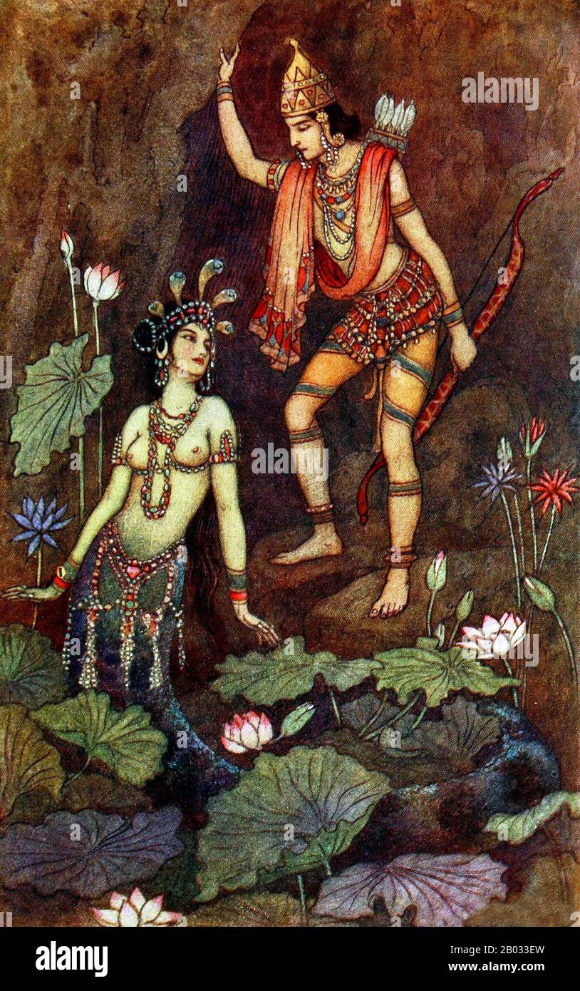 Warwick Goble (* 22. November 1862 in London; † 22. Januar 1943) war ein Illustrator von Kinderbüchern. Er spezialisierte sich auf orientalistische und indische Themen. Goble wurde in Dalston im Norden Londons als Sohn eines Geschäftsreisenden geboren und an der City of London School und der Westminster School of Art ausgebildet und Ausgebildet. Er arbeitete für einen Drucker, der sich auf Chromolithographie spezialisiert hatte und an der Pall Mall Gazette und der Westminster Gazette mitwirkte. Er wurde im Jahr 1909 Resident Gift Book Illustrator für MacMillan und produzierte Illustrationen für Die Wasserbabys, Green Willow und Andere japanische Märchen, The Co Stockfoto