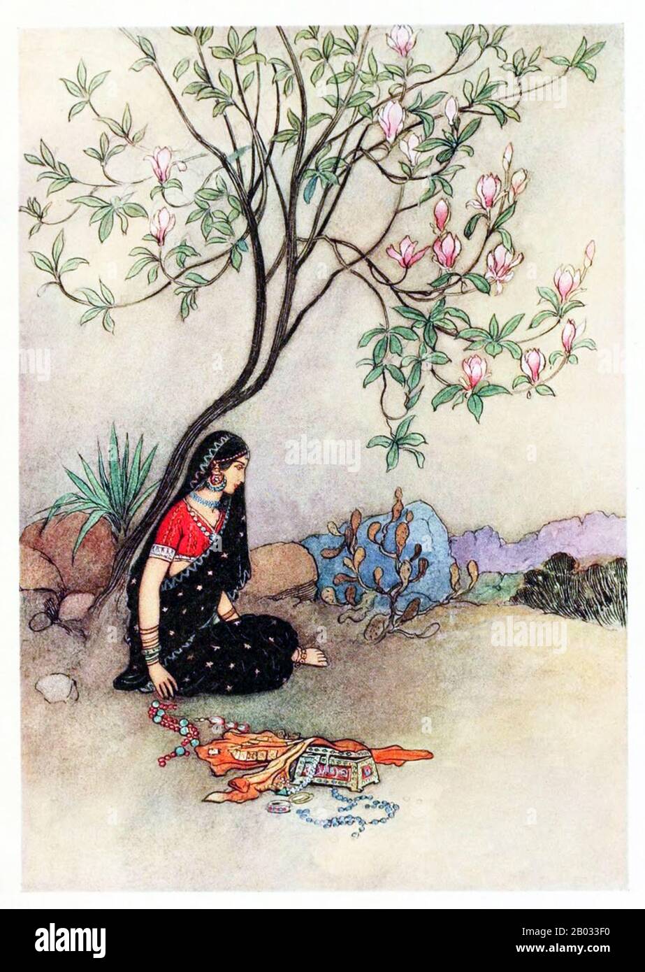 Warwick Goble (* 22. November 1862 in London; † 22. Januar 1943) war ein Illustrator von Kinderbüchern. Er spezialisierte sich auf orientalistische und indische Themen. Goble wurde in Dalston im Norden Londons als Sohn eines Geschäftsreisenden geboren und an der City of London School und der Westminster School of Art ausgebildet und Ausgebildet. Er arbeitete für einen Drucker, der sich auf Chromolithographie spezialisiert hatte und an der Pall Mall Gazette und der Westminster Gazette mitwirkte. Er wurde im Jahr 1909 Resident Gift Book Illustrator für MacMillan und produzierte Illustrationen für Die Wasserbabys, Green Willow und Andere japanische Märchen, The Co Stockfoto