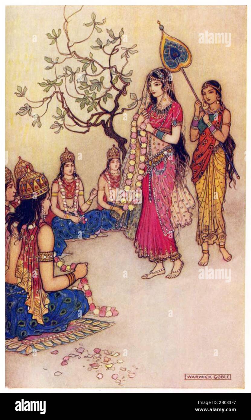 Warwick Goble (* 22. November 1862 in London; † 22. Januar 1943) war ein Illustrator von Kinderbüchern. Er spezialisierte sich auf orientalistische und indische Themen. Goble wurde in Dalston im Norden Londons als Sohn eines Geschäftsreisenden geboren und an der City of London School und der Westminster School of Art ausgebildet und Ausgebildet. Er arbeitete für einen Drucker, der sich auf Chromolithographie spezialisiert hatte und an der Pall Mall Gazette und der Westminster Gazette mitwirkte. Er wurde im Jahr 1909 Resident Gift Book Illustrator für MacMillan und produzierte Illustrationen für Die Wasserbabys, Green Willow und Andere japanische Märchen, The Co Stockfoto