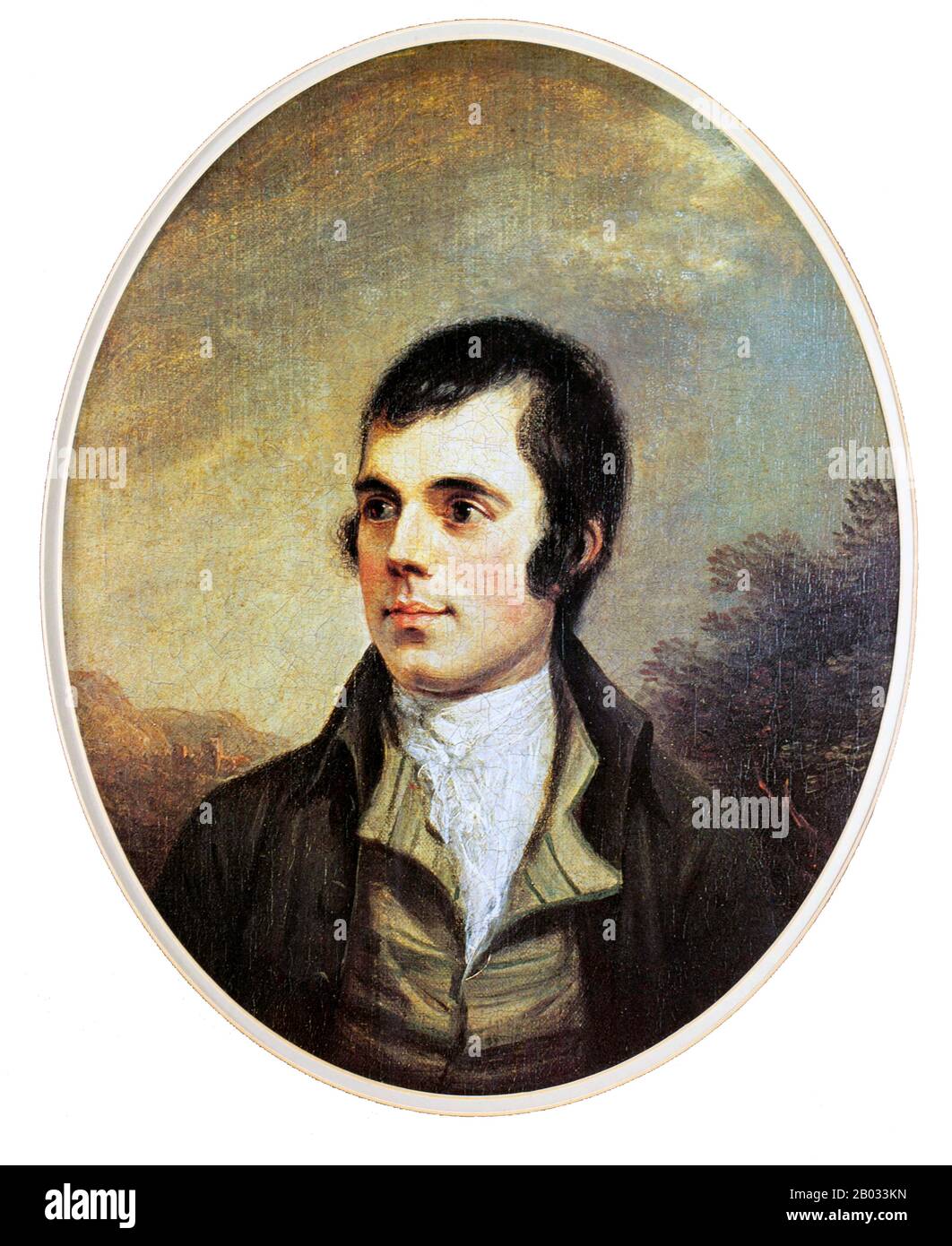 Robert Burns (25. Januar 1759 - 21. Juli 1796), auch bekannt als Robbie oder Rabbie Burns, war ein schottischer Dichter und Lyriker. Er gilt weithin als der nationale Dichter Schottlands und wird weltweit gefeiert. Er ist der bekannteste der Dichter, die in der Sprache der Schotten geschrieben haben, obwohl ein Großteil seiner Schrift auch in Englisch und einem leichten Schotten gesprochen ist, der einem Publikum außerhalb Schottlands zugänglich ist. Er schrieb auch in Standardenglisch, und in diesen Schriften steht sein politischer oder ziviler Kommentar oft auf dem Prüfstand. Er gilt als Wegbereiter der Romantischen Bewegung, nach seinem Tod wurde er zum g Stockfoto