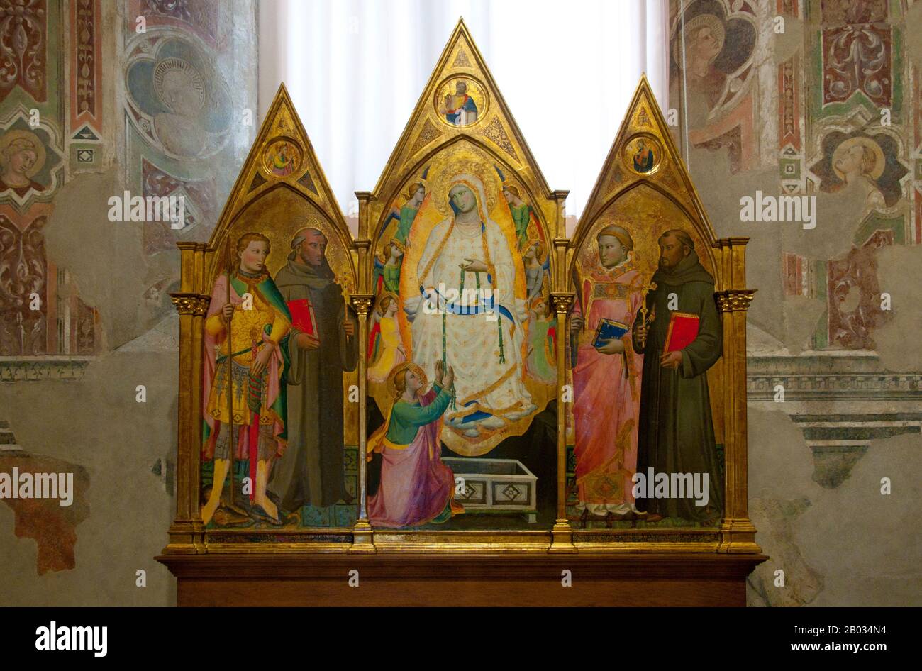 Niccolò di Pietro Gerini (ca. 1340 - 1414) war ein italienischer Maler der Spätgotik, der vor allem in seiner Geburtsstadt Florenz tätig war, obwohl er auch Kommissionen in Pisa und Prato durchführte. Er war kein innovativer Maler, sondern stützte sich auf traditionelle Kompositionen, in denen er seine Figuren in eine steife und dramatische Bewegung setzte. Stockfoto