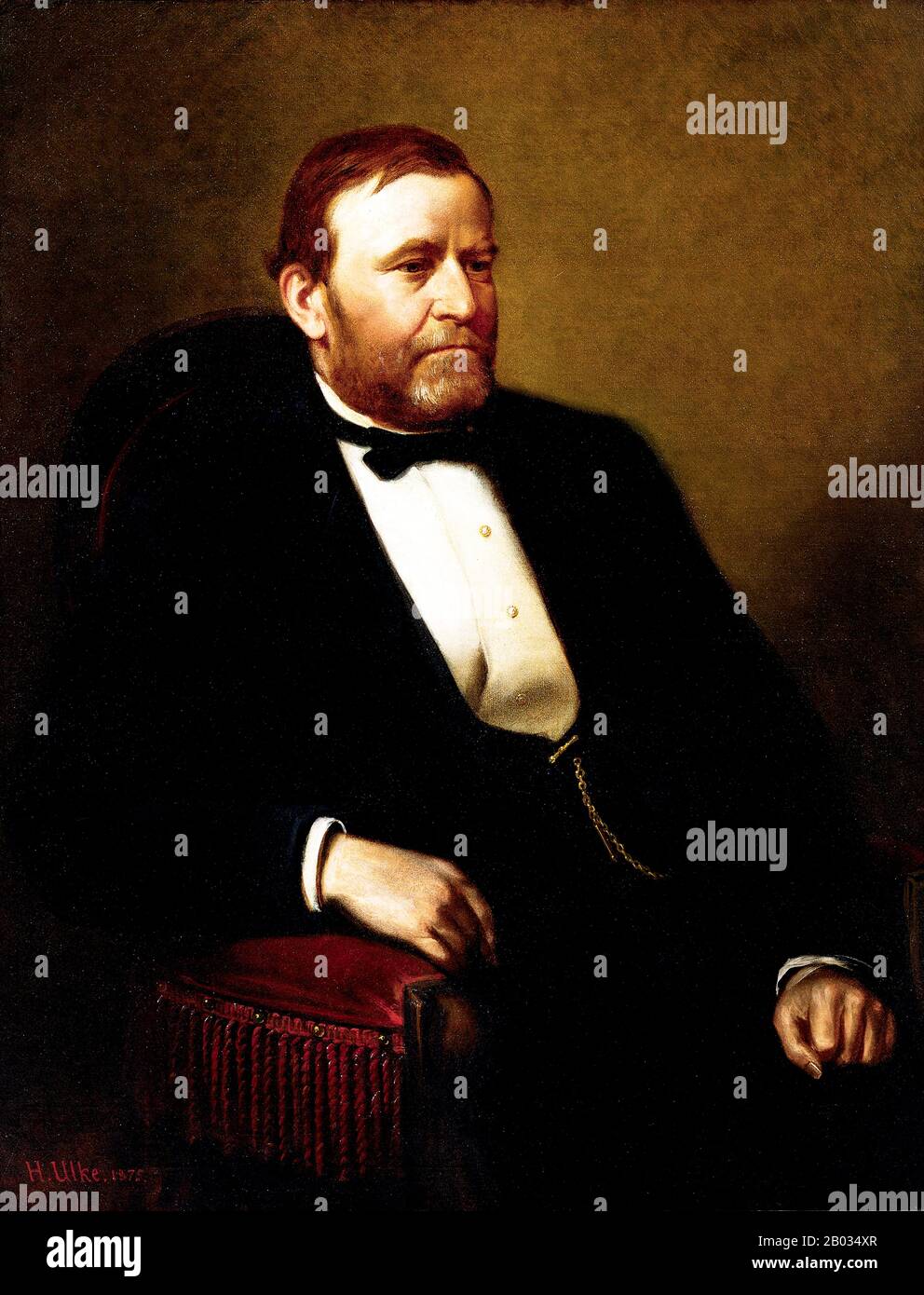 Ulysses S. Grant (geborene Hiram Ulysses Grant; 27. April 1822 - 23. Juli 1885) war der 18. Präsident der Vereinigten Staaten (1869-77). Als Kommandierender General der United States Army (1864-69) arbeitete Grant eng mit Präsident Abraham Lincoln zusammen, um die Unionsarmee zum Sieg über die Confederacy im amerikanischen Bürgerkrieg zu führen. Er setzte den Congressional Reconstruction um, oft im Widerspruch zu dem Nachfolger von Lincoln, Andrew Johnson. Zweimal gewählter präsident, Führte Grant die Republikaner in ihrem Bemühen an, die Spuren des Nationalismus und der Sklaverei der Eidgenossen zu beseitigen, die afroamerikanische Staatsbürgerschaft zu schützen und su Stockfoto