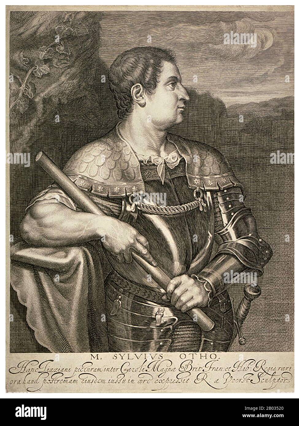 Otho, geboren in einer adligen und alten etruskischen Linie, war einer der jungen Adeligen von Neros Hof, der als übertrieben extravagant und rücksichtslos galt. Seine enge Freundschaft mit Nero zerbrach, als seine Frau eine Affäre mit dem Kaiser begann und sich schließlich von Otho scheiden ließ, indem Nero Otho entsenden ließ, um die ferne Provinz Lusitania zu regieren, in der er zehn Jahre bleiben würde. Otho folgte Galba in seiner Revolte gegen Nero, aber seine persönlichen Ambitionen führten ihn dazu, Kaiser Galba zu verraten und zu stürzen, die Dienste der Prätorianergarde zu erwerben und Galba zu töten. Otho wurde zum Kaiser ausgerufen, aber seine Regentschaft Stockfoto