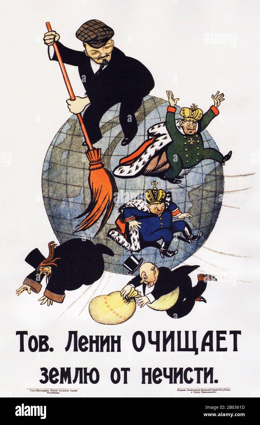 Wladimir Iljich Lenin, geboren als Wladimir Iljich Uljanow (22. April 1870 - 21. Januar 1924) war ein russischer kommunistischer Revolutionär, Politiker und politischer Theoretiker. Lenin war ab 1917 Führer der Russischen Föderativen Sozialistischen Sowjetrepublik und dann von 1922 bis zu seinem Tod gleichzeitig Premier der Sowjetunion. Unter seiner Verwaltung zerfiel das Russische Reich und wurde durch die Sowjetunion ersetzt, einen verfassungsmäßig sozialistischen Einparteienstaat; alles Vermögen einschließlich Land, Industrie und Wirtschaft wurde verstaatlicht. Ausgehend vom Marxismus, seine theoretischen Beiträge zu Stockfoto