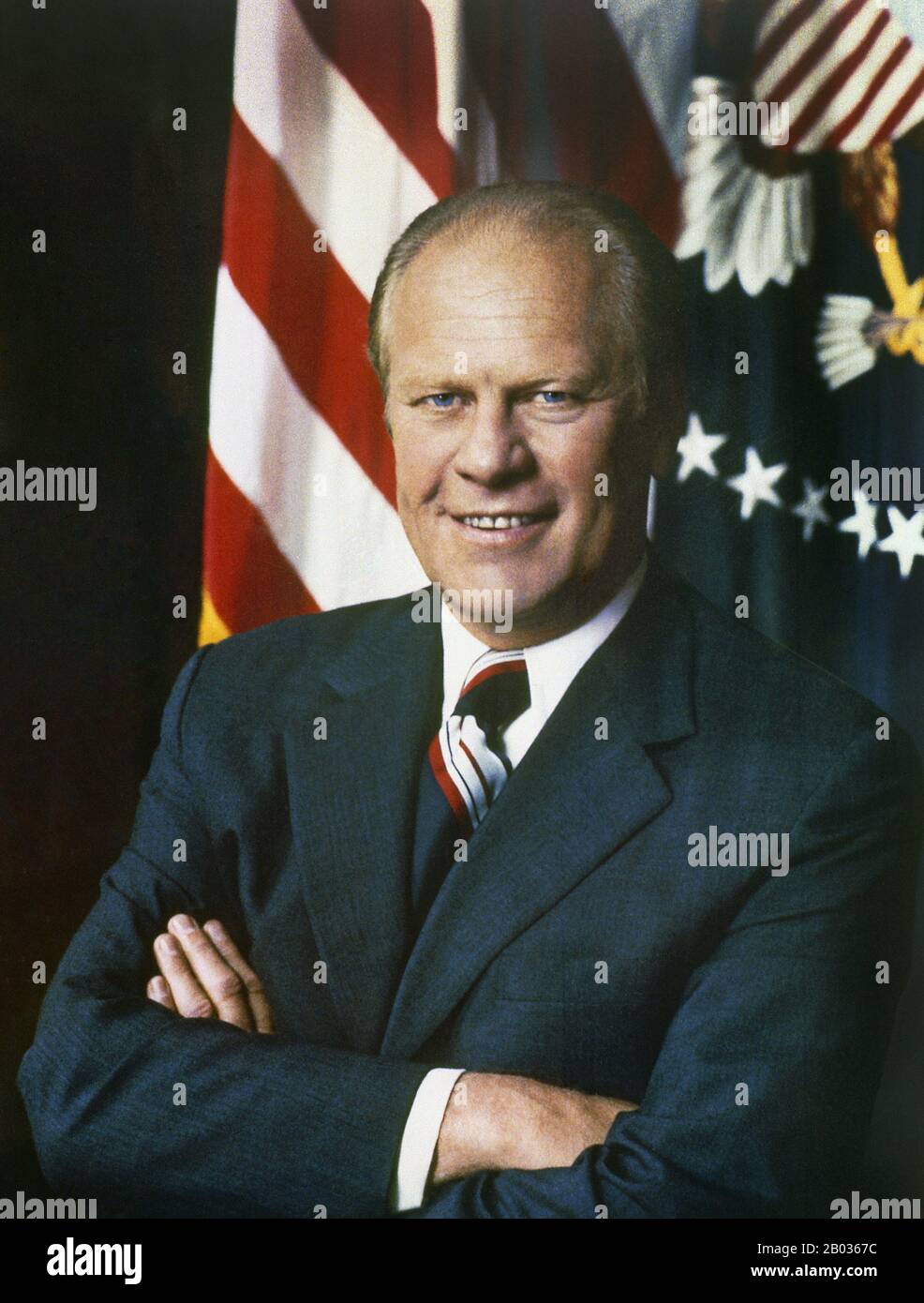 Gerald Rudolph Ford, Jr. (geboren als Leslie Lynch King, Jr.; 14. Juli 1913 - 26. Dezember 2006) war ein US-amerikanischer Politiker, der von 1974 bis 1977 als 38. Präsident der Vereinigten Staaten tätig war. Davor war er 40. Vizepräsident der Vereinigten Staaten und war von 1973 bis zum Rücktritt von Präsident Richard Nixon 1974 tätig. Stockfoto