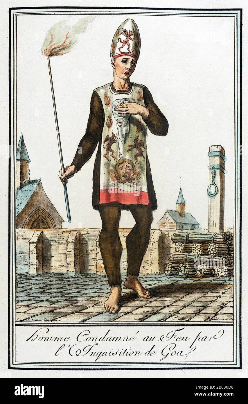 Das Gericht des Heiligen Amtes der Inquisition (Spanisch: Tribunal del Santo Oficio de la Inquisicion), das im allgemeinen als spanische Inquisition (Inquisicion espanola) bekannt ist, wurde 1478 von den katholischen Monarchen Ferdinand II. Von Aragon und der Herrschaft von Kastilien eingerichtet. Die Inquisition sollte ursprünglich vor allem die Rechtgläubigkeit derjenigen gewährleisten, die vom Judentum und vom Islam konvertierten. Die Regelung des Glaubens der neu konvertierten wurde intensiviert, nachdem die königlichen Dekrete 1492 und 1502 Juden und Muslime zur Bekehrung oder Ausreise nach Spanien beordern. Die Inquisition war nicht endgültig abol Stockfoto