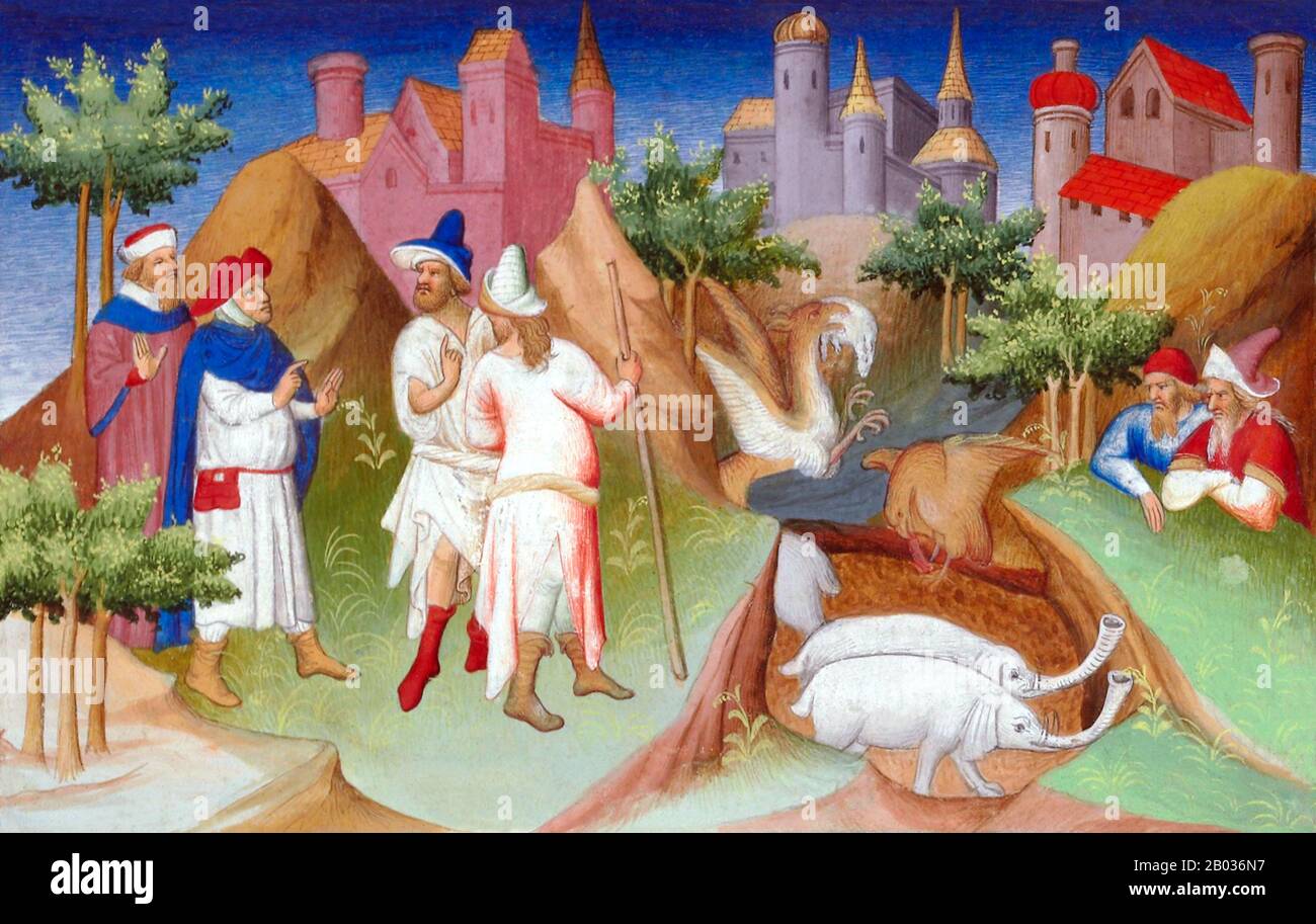 "Buch der Wunder der Welt" (französisch: Livre des Merveilles du Monde) oder "Beschreibung der Welt" (Devisement du Monde), auf Italienisch Il Milione ("Die Million") oder Oriente Poliano und auf Englisch allgemein "Die Reisen von Marco Polo" genannt, ist ein Reisebericht aus dem 13. Jahrhundert. Es wurde von Rustichello da Pisa aus Geschichten aufgezeichnet, die Marco Polo erzählt hatte, und beschreibt Polos Reisen durch Asien zwischen 1276 und 1291 sowie seine Erfahrungen am Hof von Kublai Khan. Stockfoto